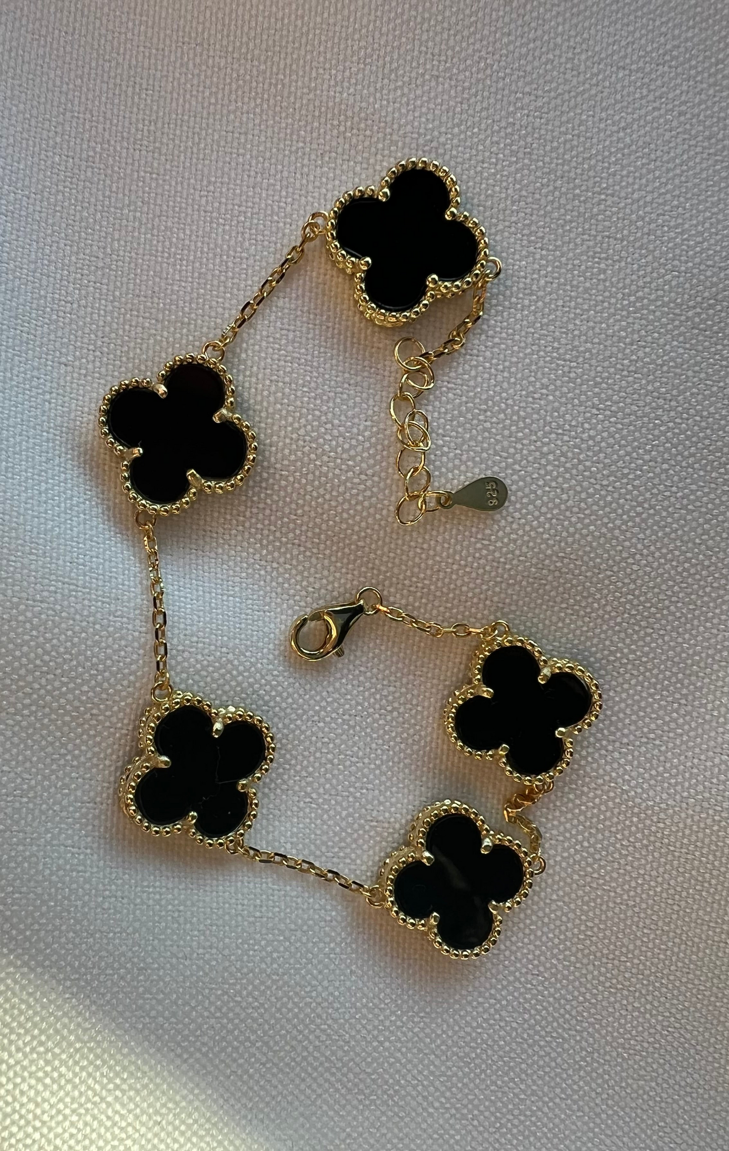 Gold Clover Bracelet,Black Onyx Clover Bracelet