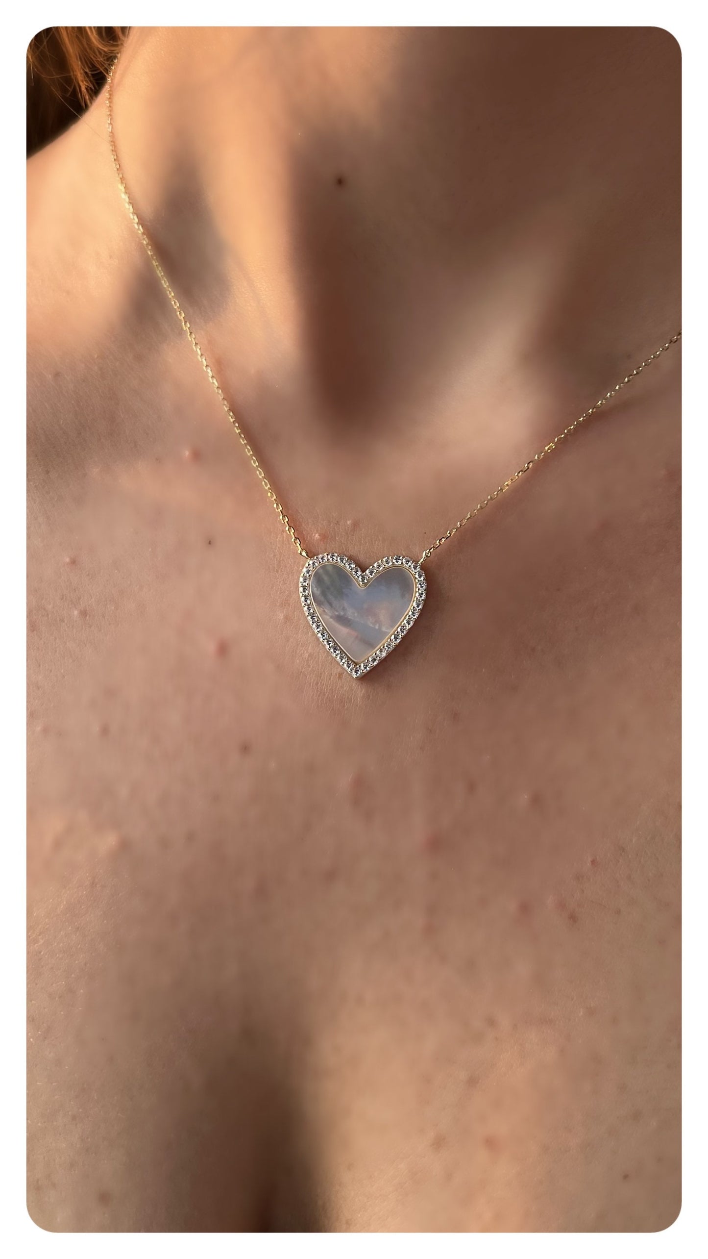 Mother of Pearl Heart Necklace: 14k Gold Plated CZ Pave Setting Necklace,Heart Shaped Necklace,Love Jewelry,Anniversary Jewelry,Gift for her
