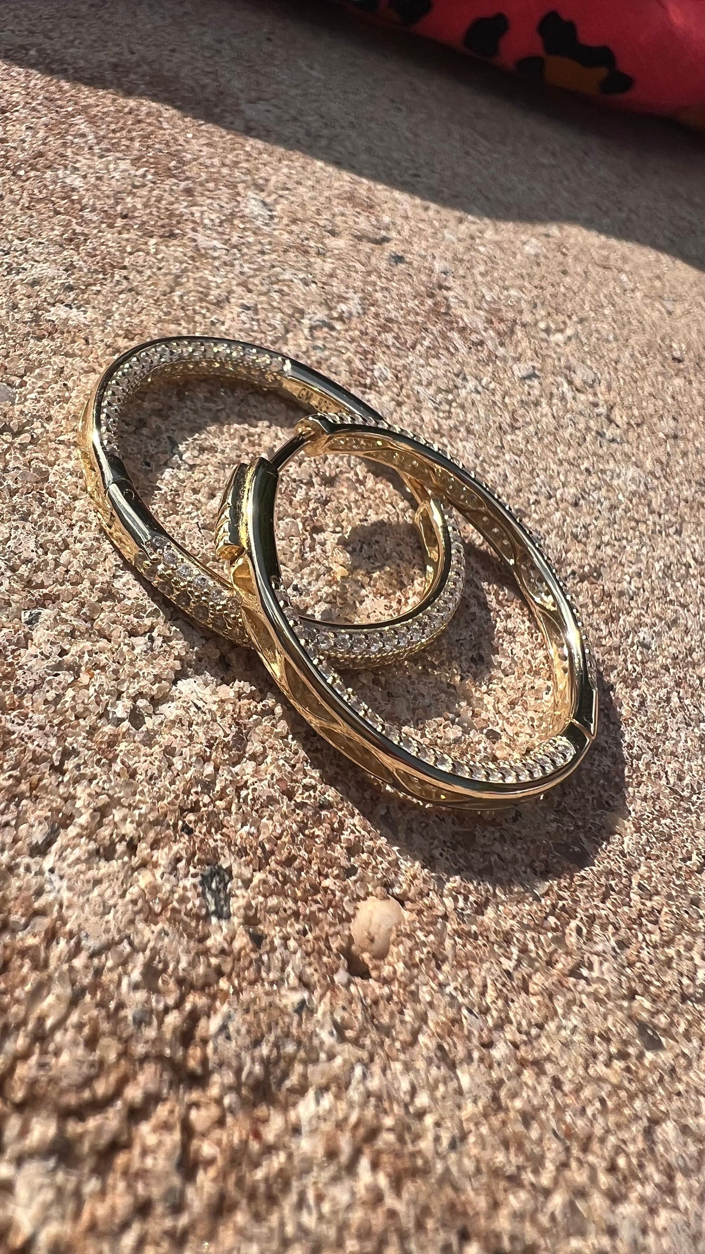 Gold Plated CZ Hoop Earrings: Sterling Silver, 1 Inch