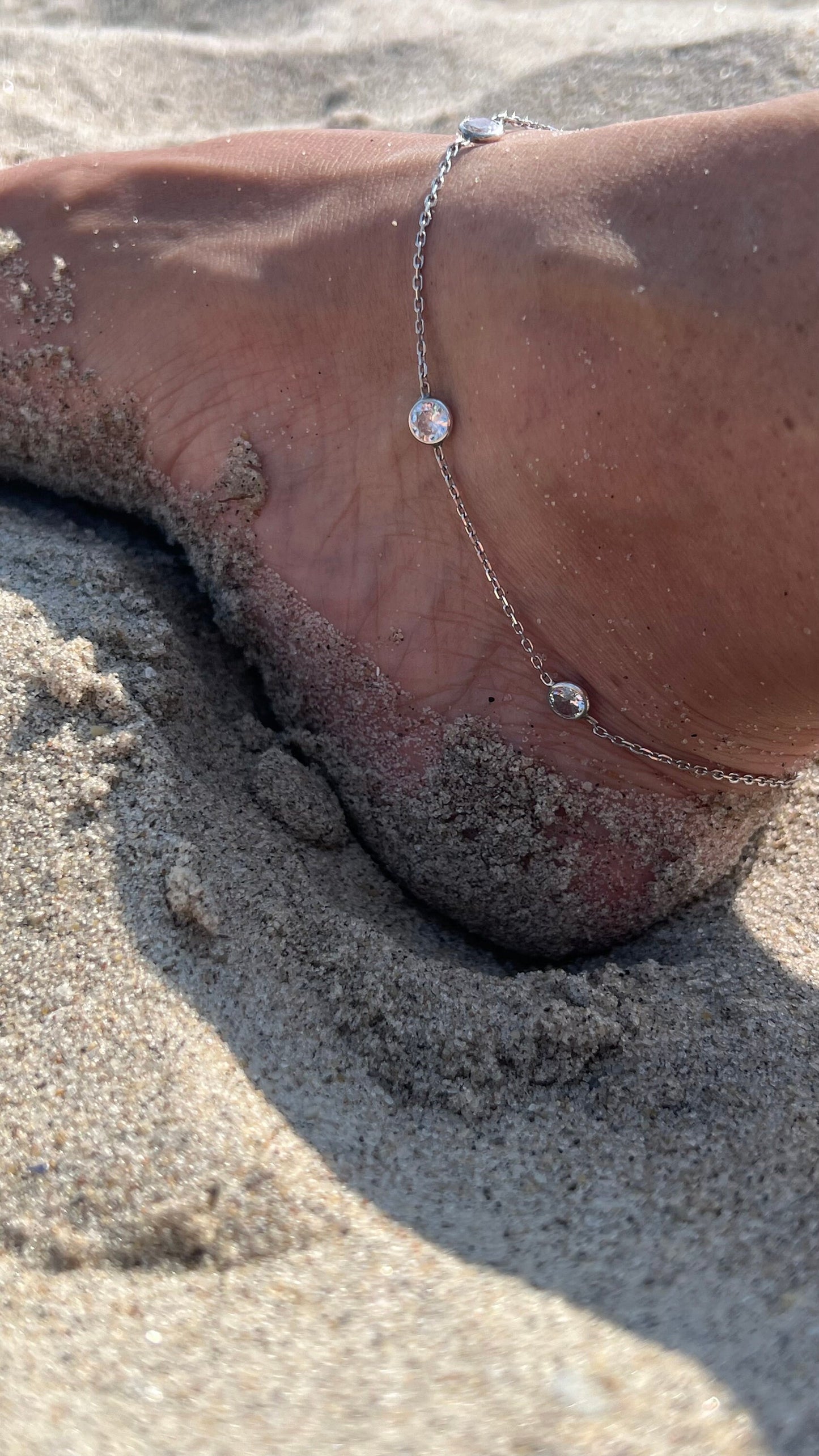 Sterling Silver Cubic Zirconia Anklet: Diamond by the Yard, 10 Inch
