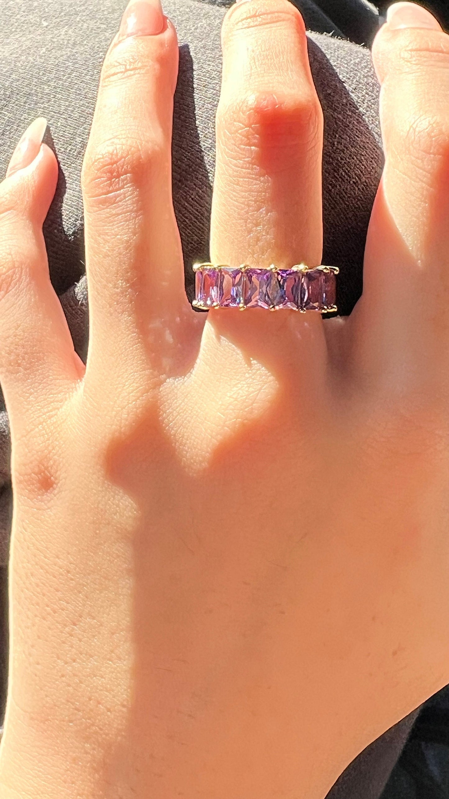 Gold Plated Amethyst Eternity Band: Sterling Silver Stackable Ring