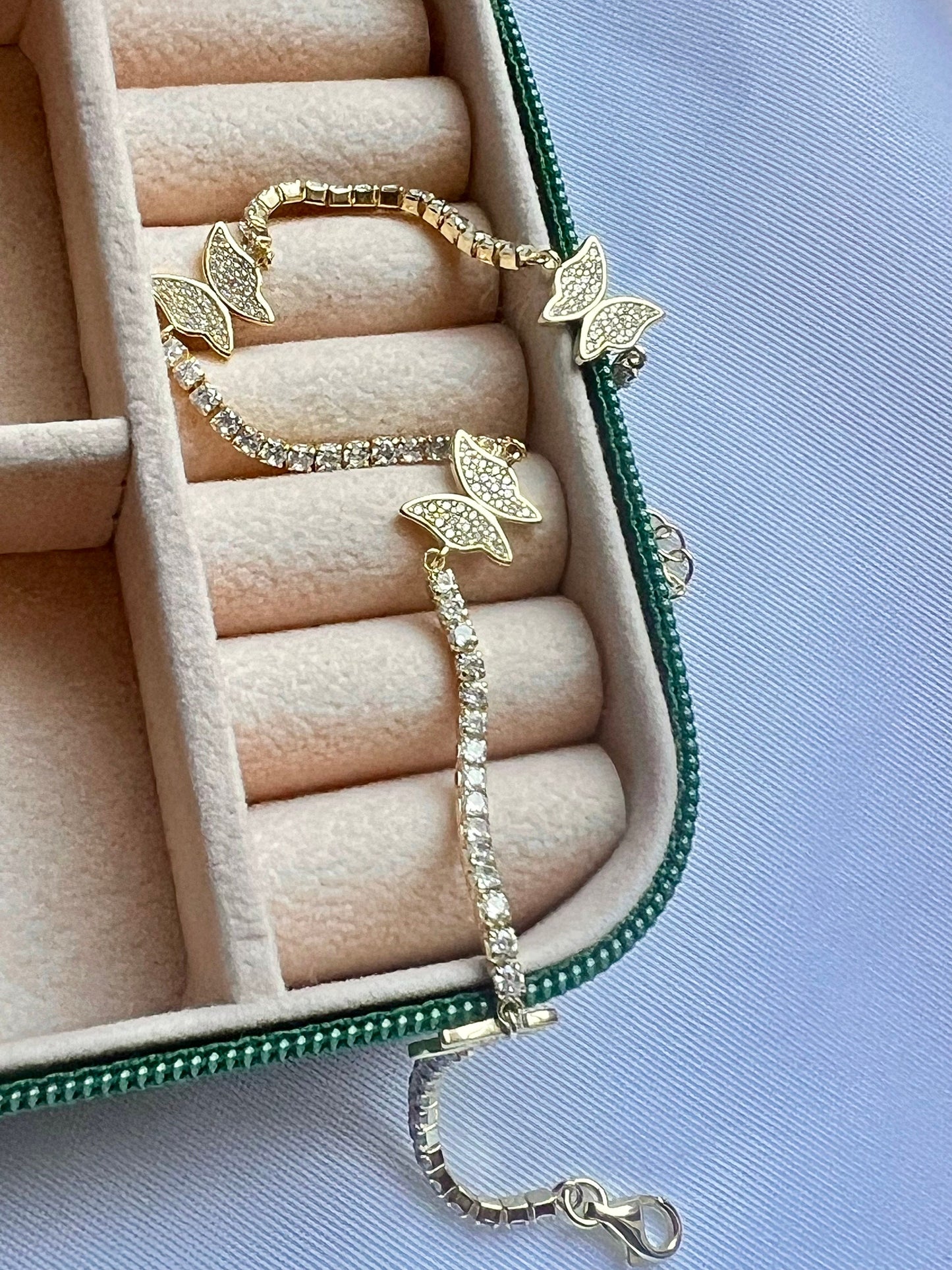 Gold-Plated Butterfly Tennis Ankle Bracelet with Cubic Zirconia