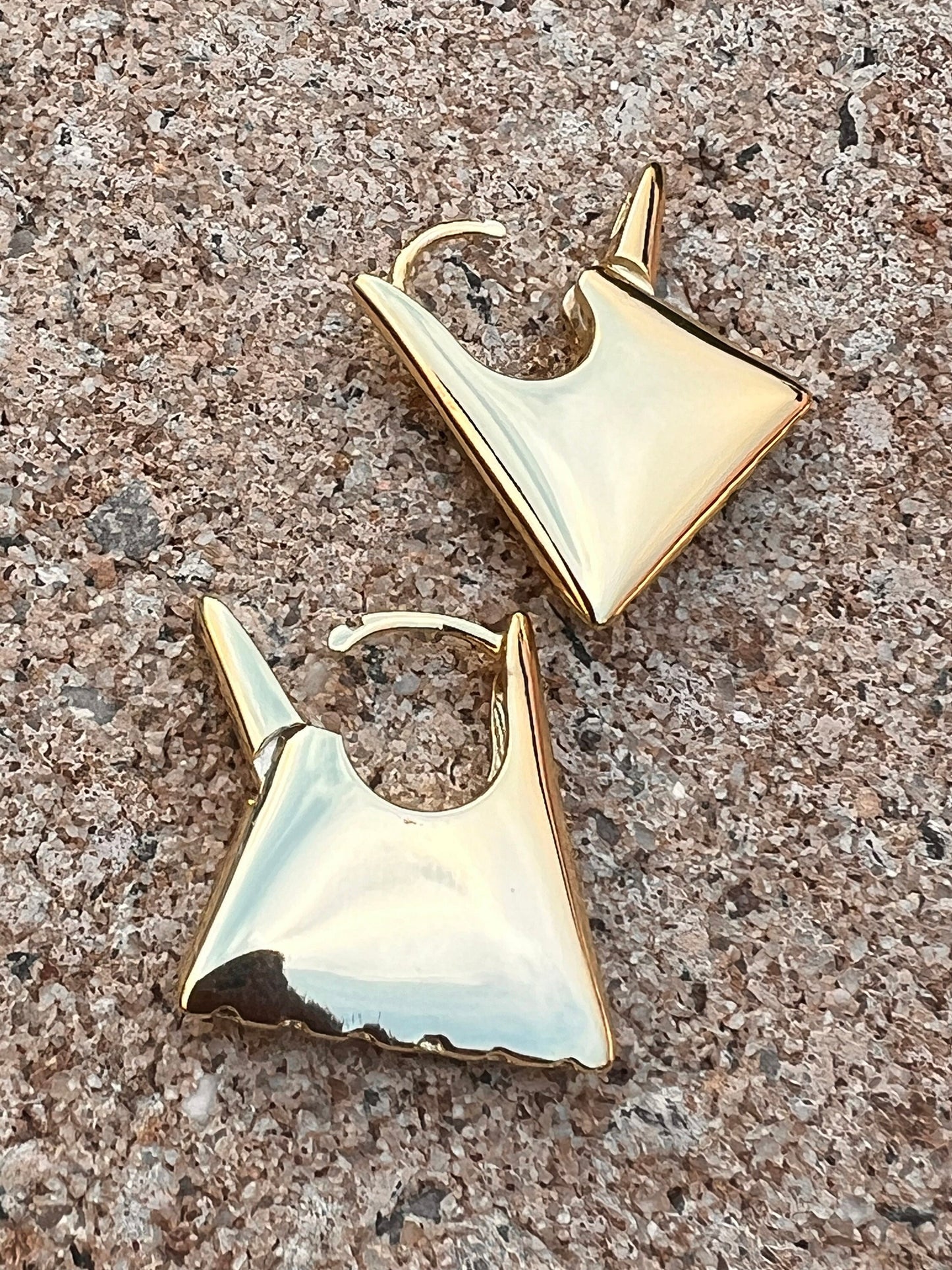 14K Gold Plated Triangular Hoop Earrings: Puffy Chunky Huggies