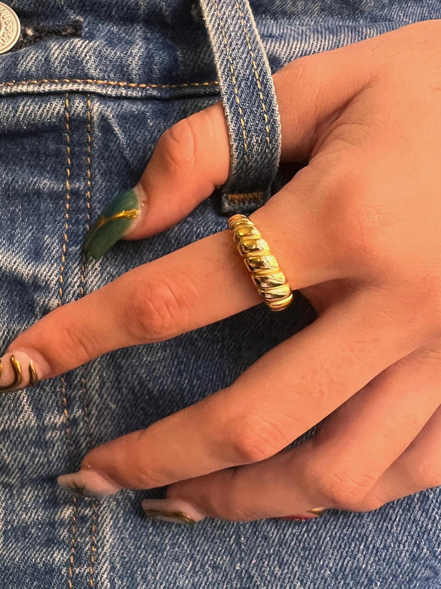 Croissant Ring: Braided Statement Band,Twist Ring,Signet Ring,Dome Ring,Rope Ring,14 K gold plated ring,Gift for her