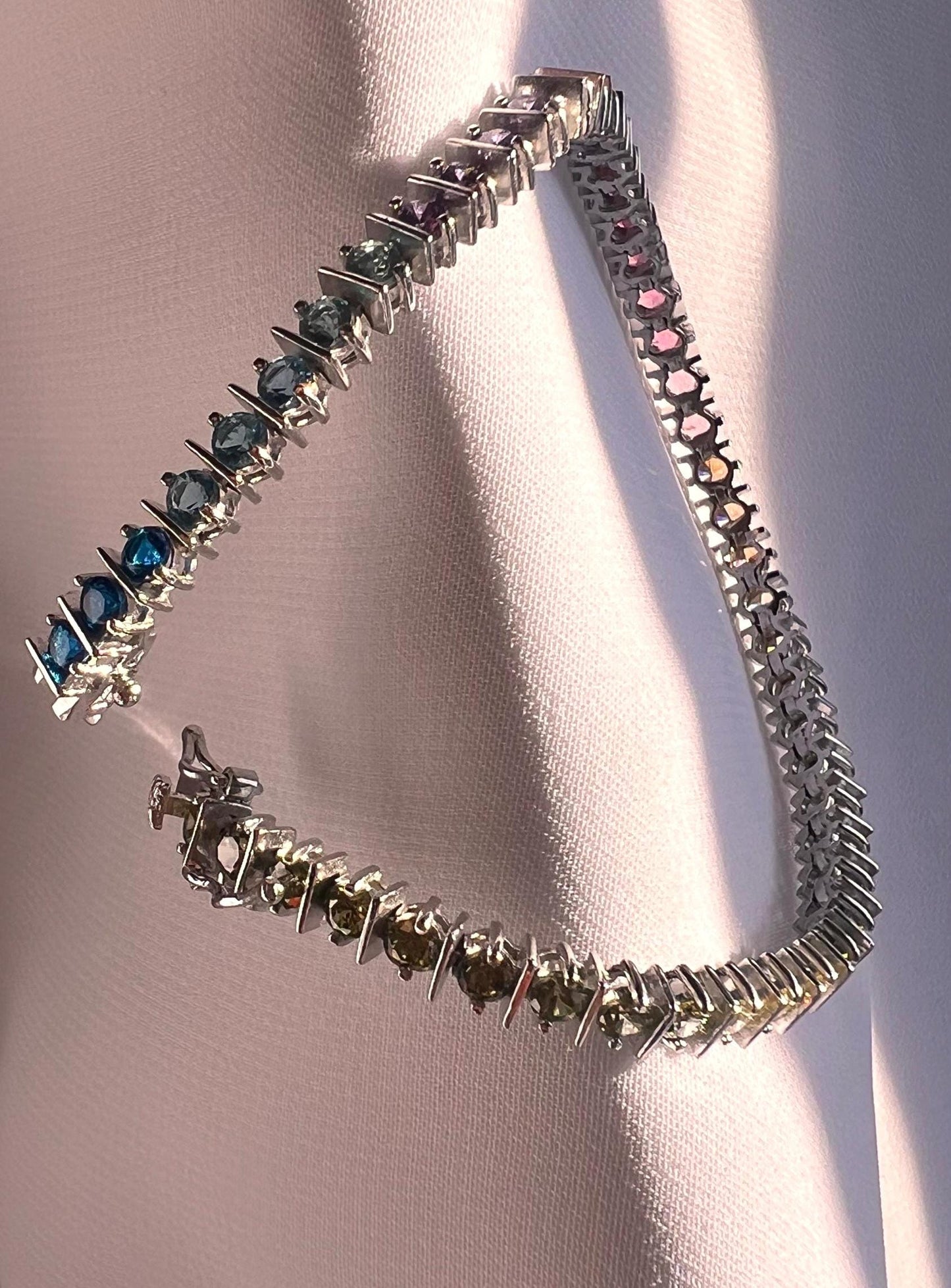 Sterling Silver Rainbow Tennis Bracelet: Multicolor Cubic Zirconia, 7 Inch