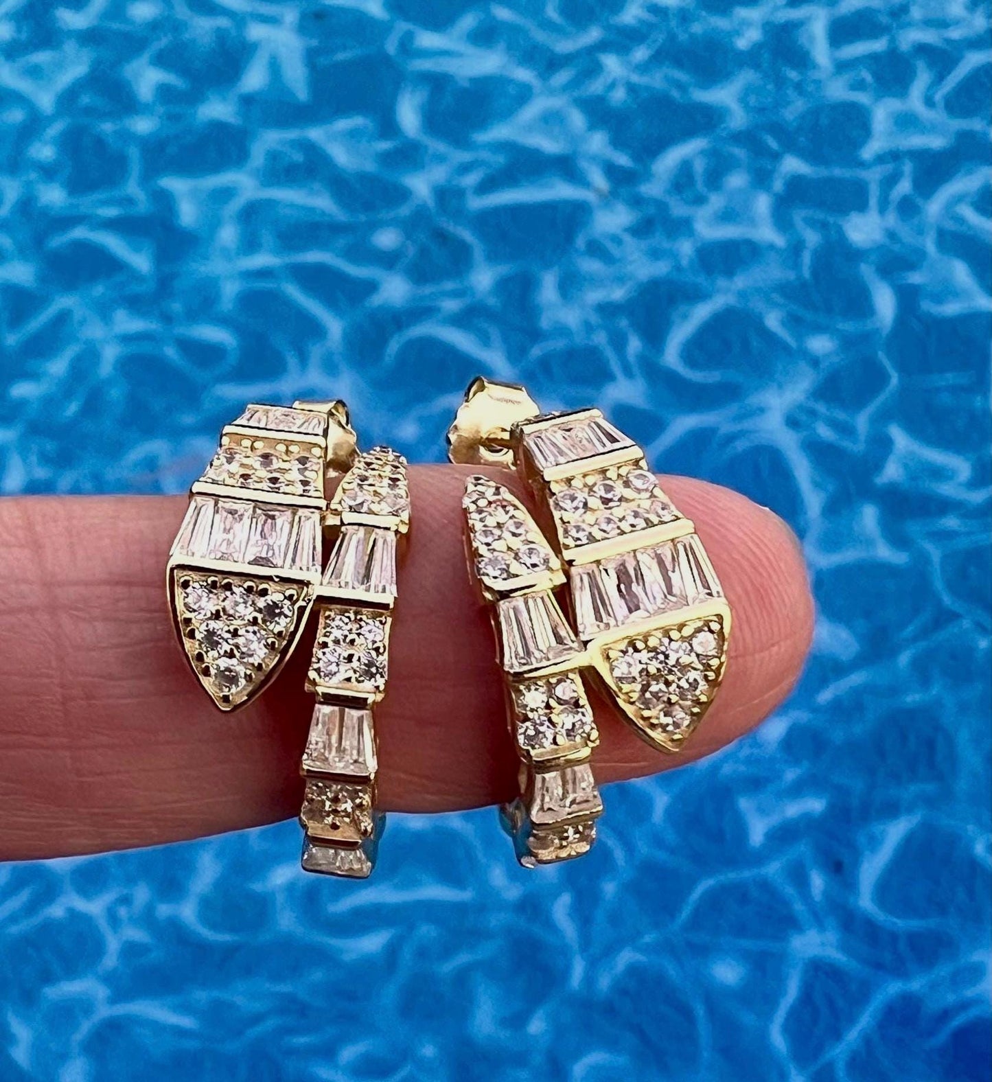 Gold Plated Snake Hoop Earrings: Cubic Zirconia Statement Jewelry