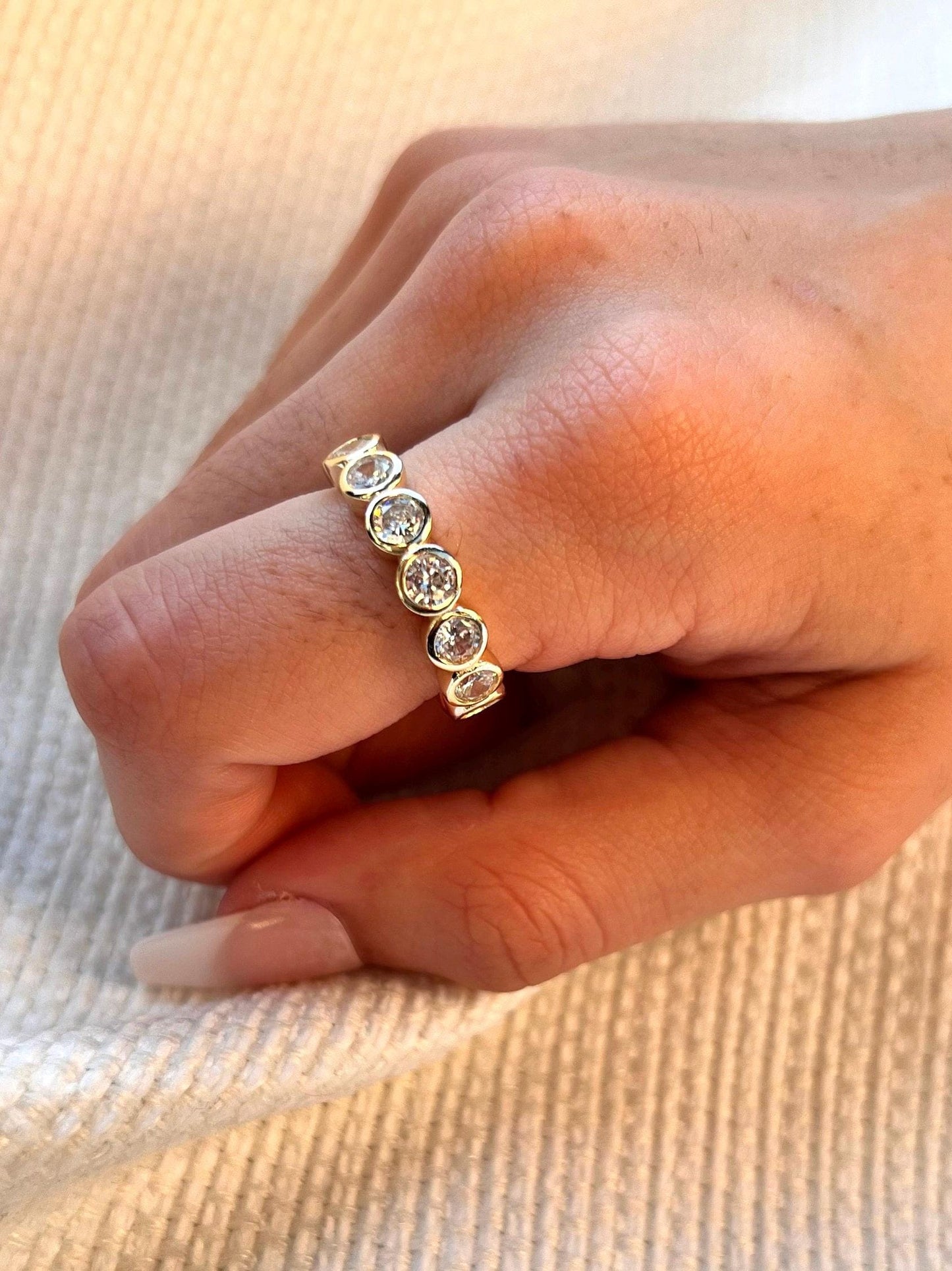 Gold Plated CZ Eternity Band: Sterling Silver Anniversary Ring