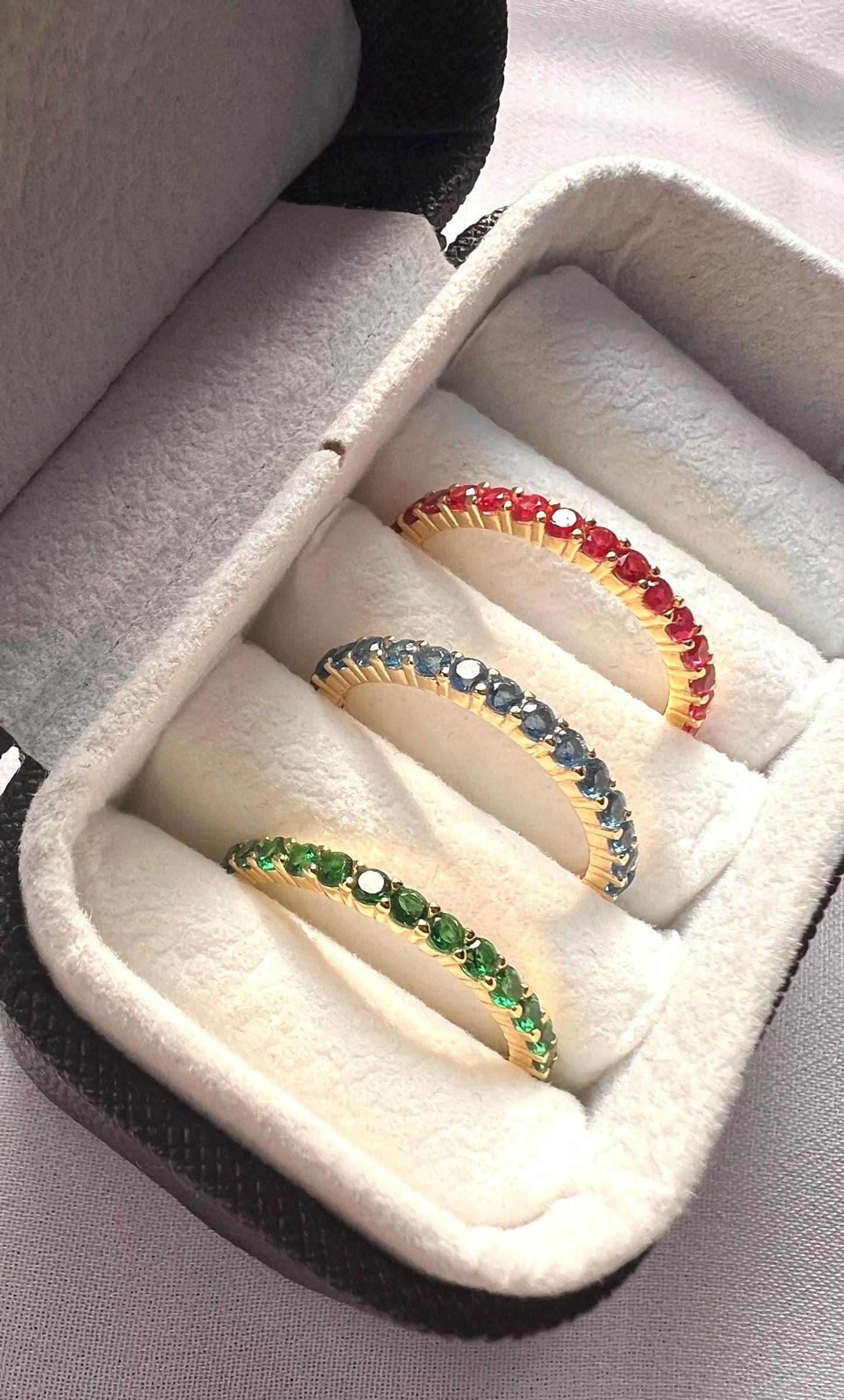 Gemstone Eternity Band: 14K Gold Plated Sterling Silver Stackable Ring