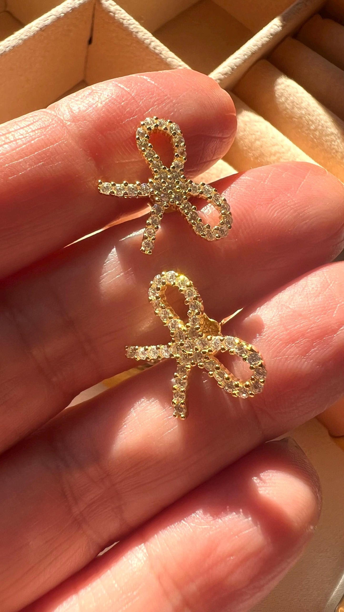 Gold Bow Stud Earrings: Cubic Zirconia Bridal Jewelry