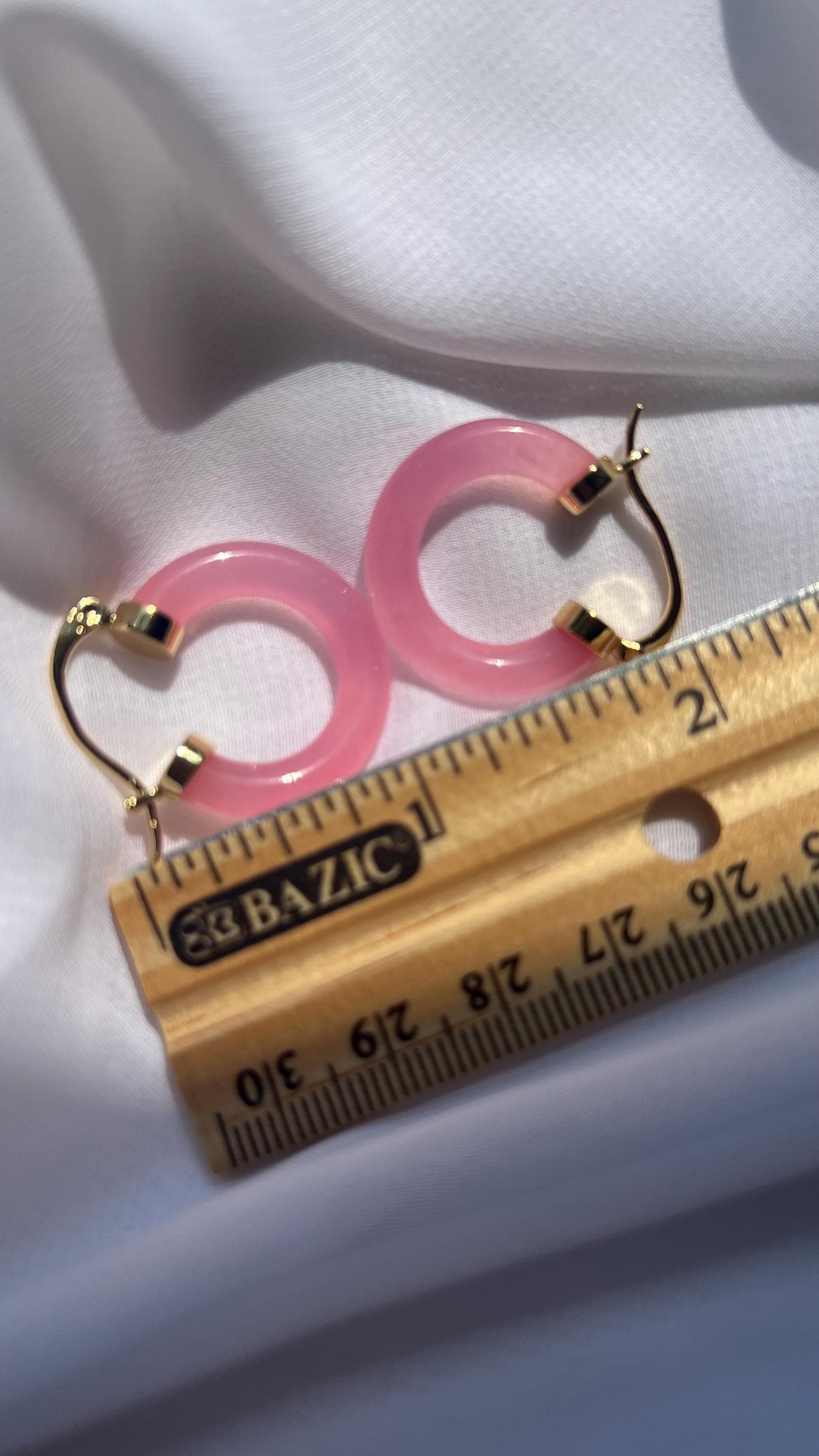 Gold Filled Pink Jade Hoop Earrings: Lightweight Everyday Jewelry