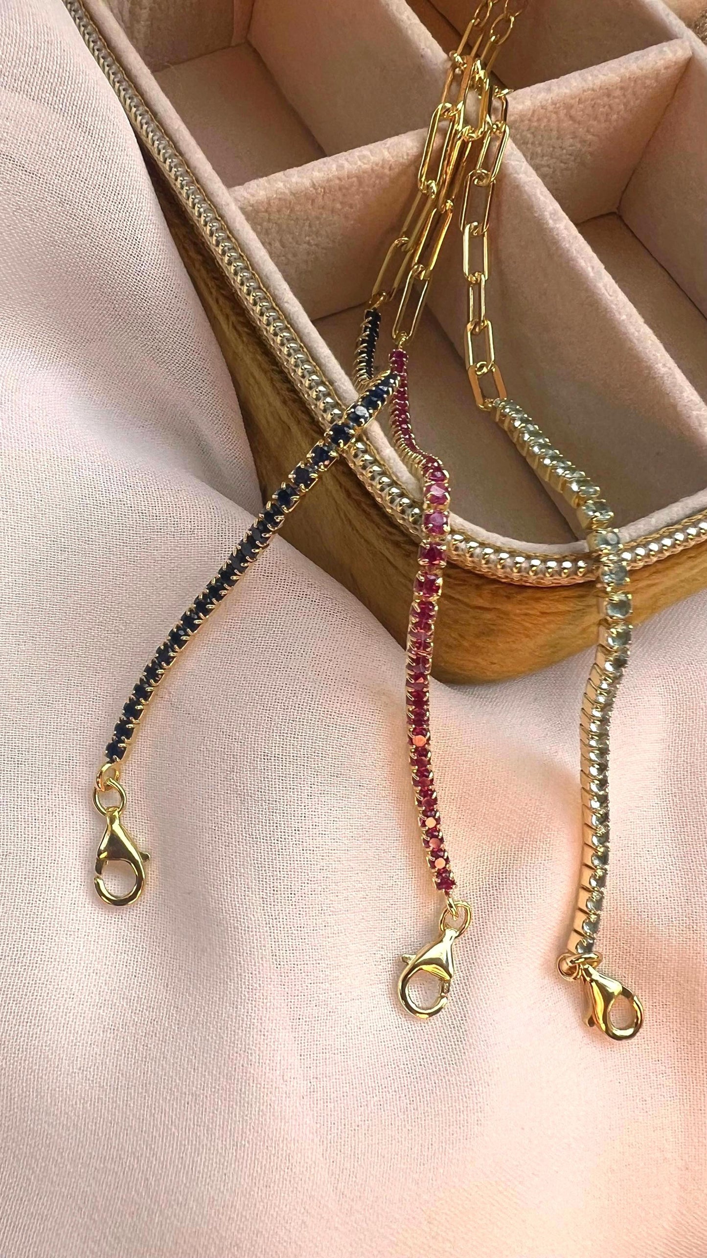 Gold Plated CZ Diamond Tennis Bracelet: Paperclip Link Bridal Jewelry