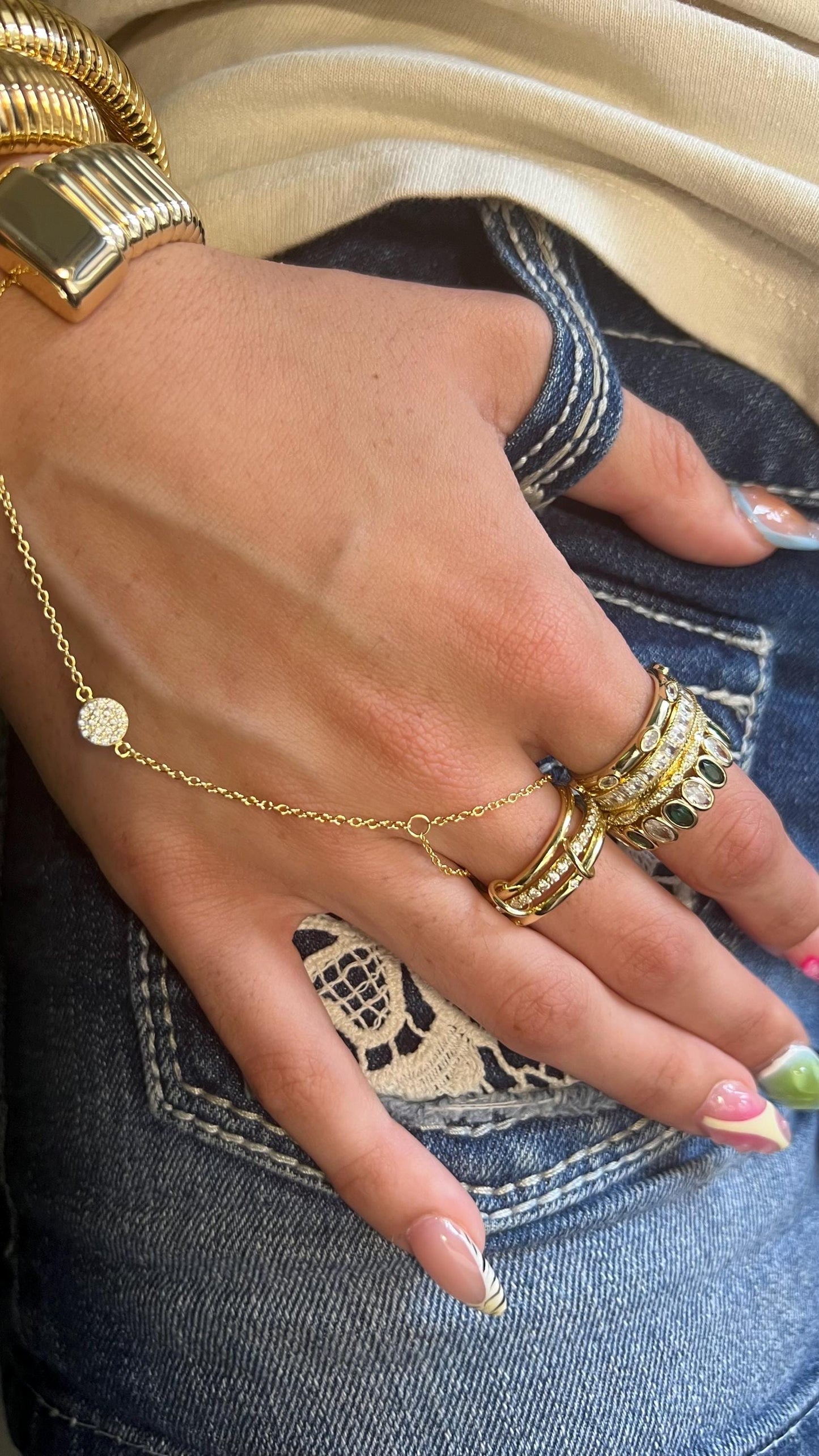 Finger Bracelet,Dainty Hand Chain Bracelet for Women,Slave Bracelet, Gold Finger Bracelet, Cubic Zirconia Bracelet