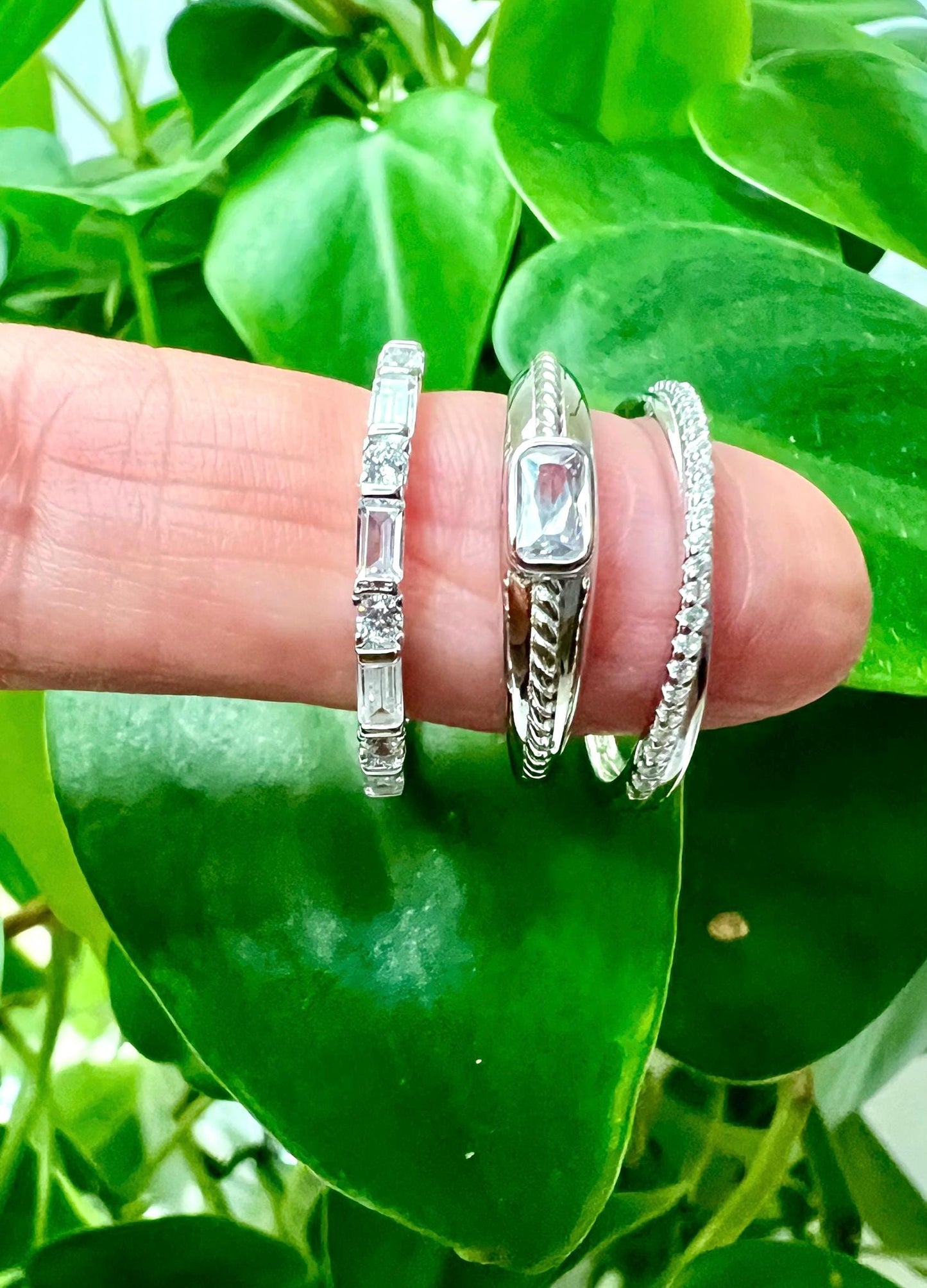 Sterling Silver CZ Eternity Band Set, Dainty Stacking Rings,Set of 3 Stacking Rings,Gemstone Ring Set,Wedding Jewelry,Dainty Jewelry
