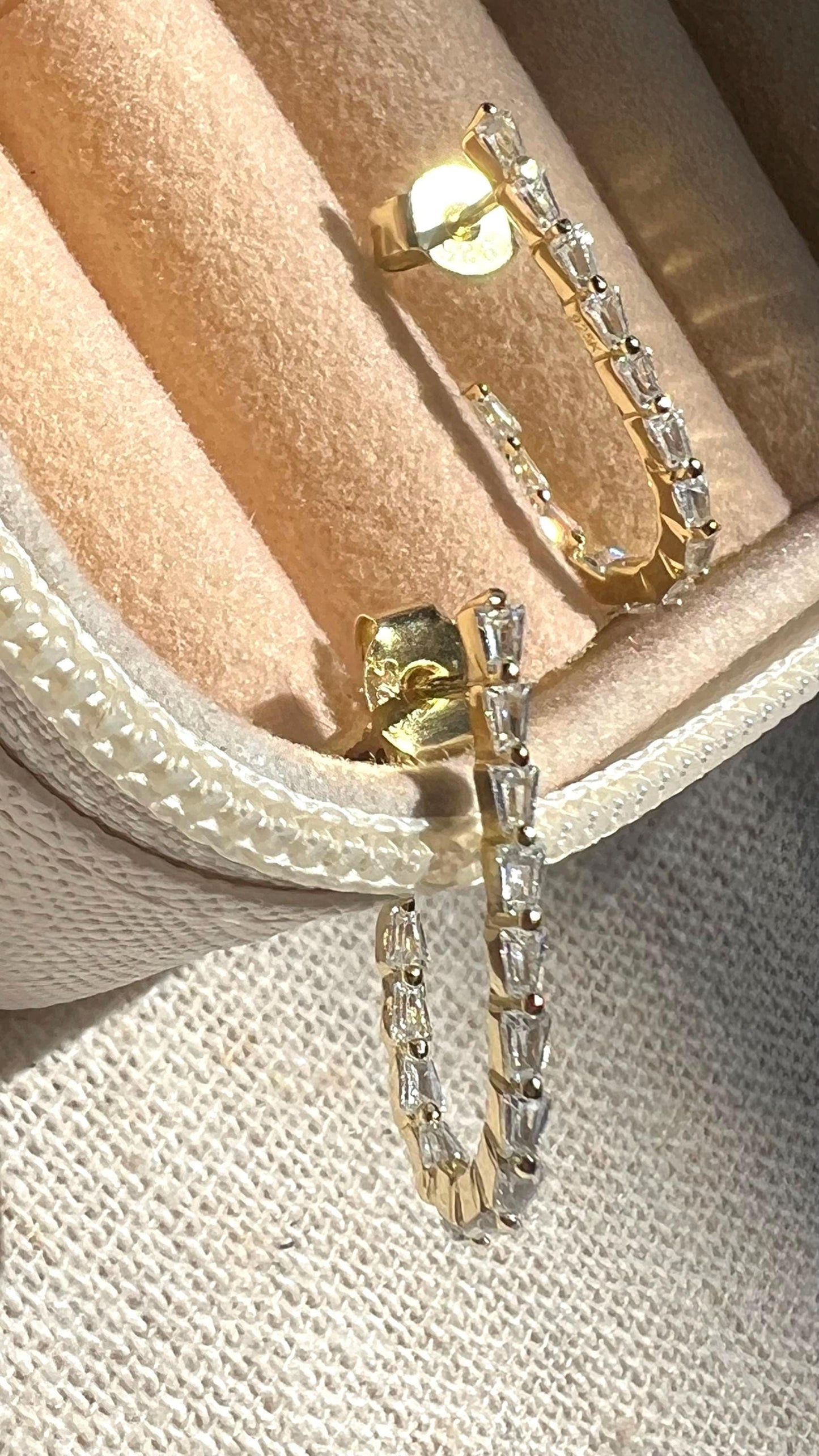 Gold Plated CZ Hoop Earrings: 14K Sterling Silver Huggies