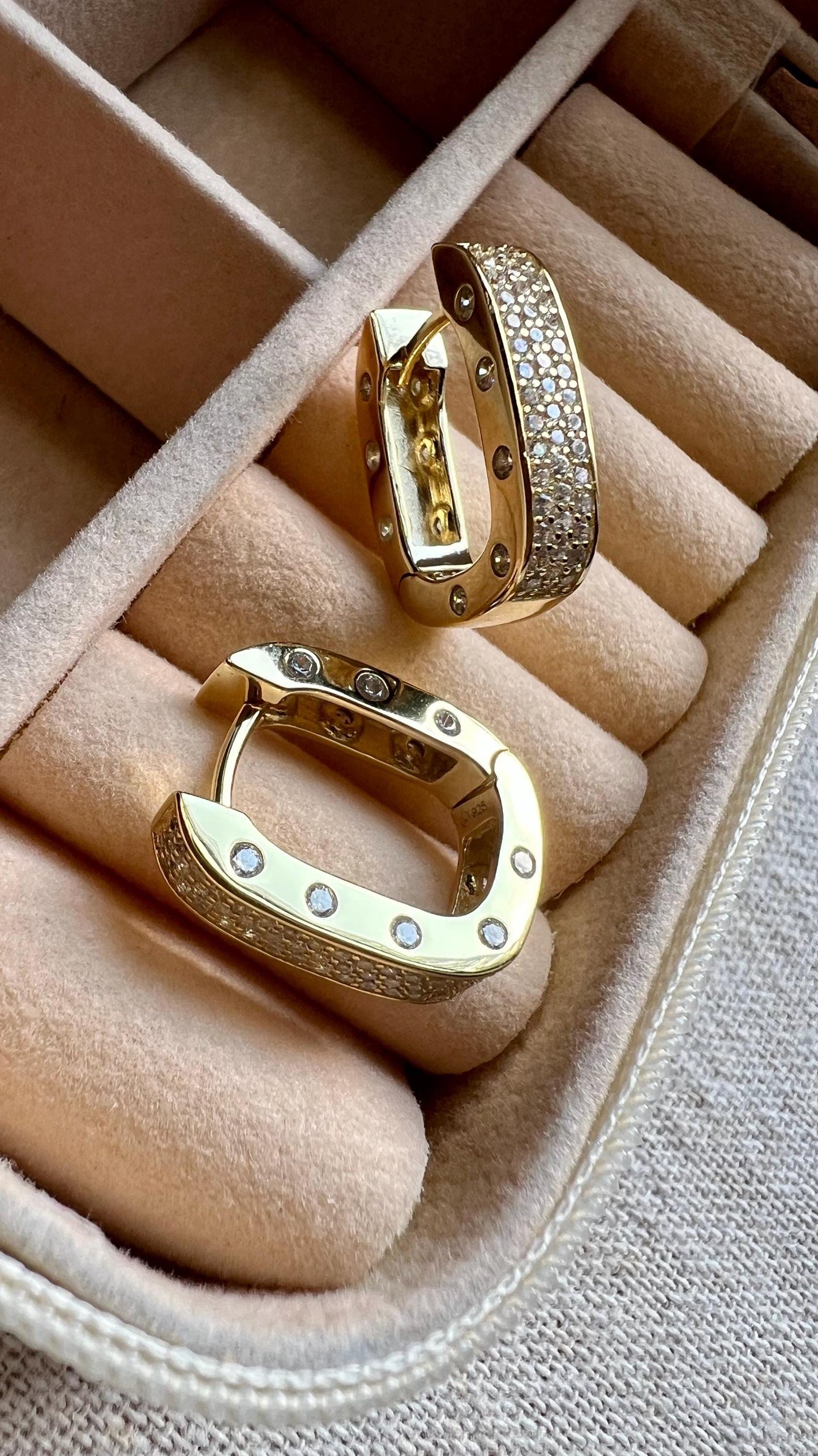 14K Gold Plated CZ Huggie Hoop Earrings: Sterling Silver Dainty Hoops