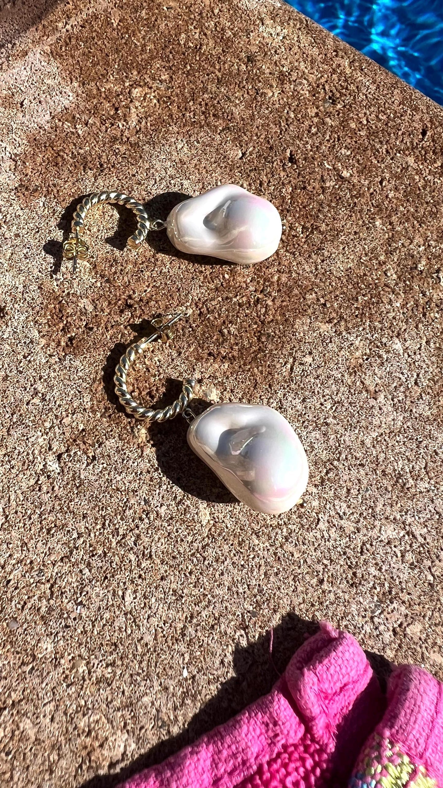 14K Gold Plated Sterling Silver Baroque Pearl Hoop Earrings