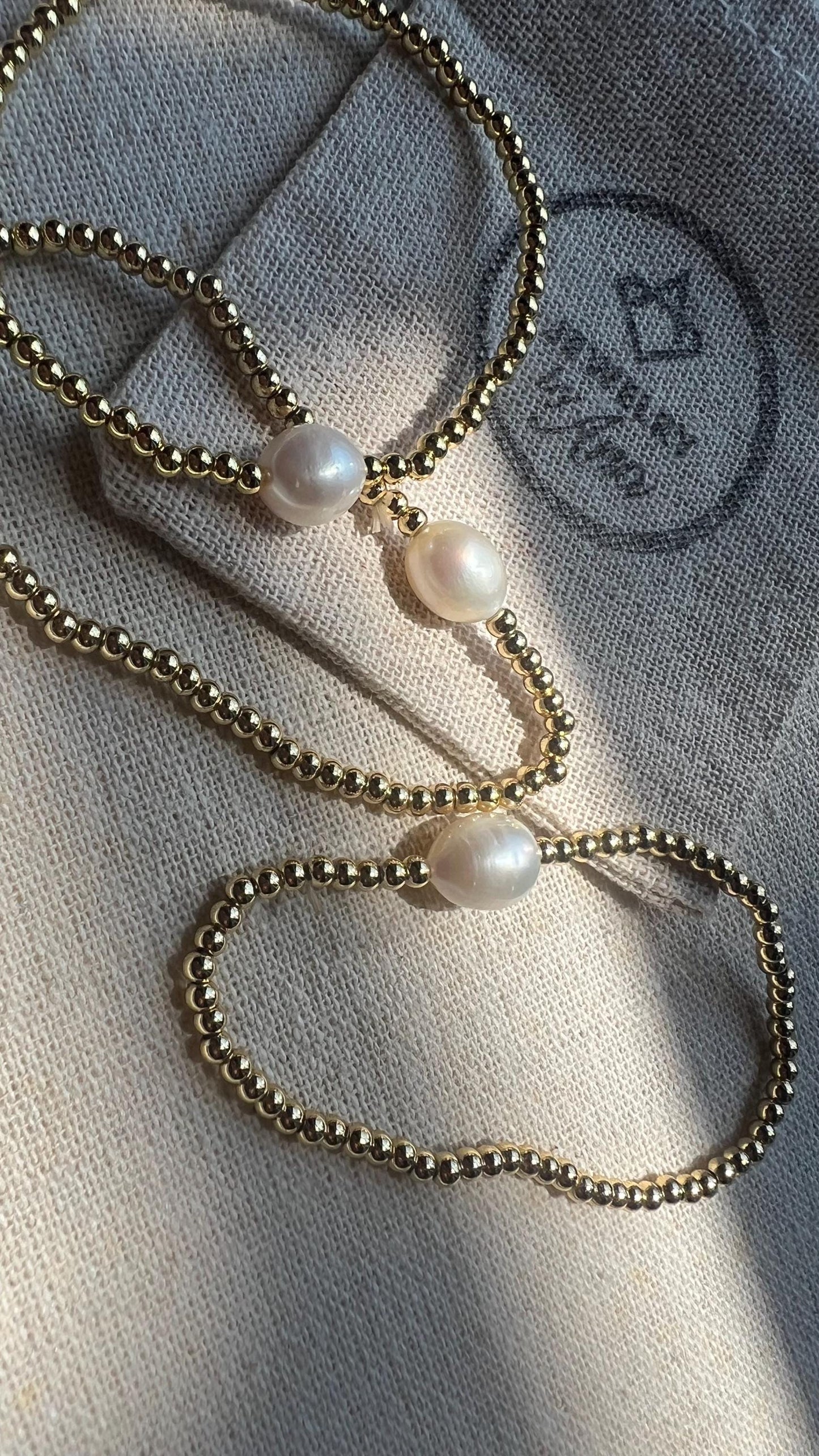 Gold Filled Beaded Stretch Bracelet: Stackable Freshwater Pearl Jewelry,Minimalist Stacking Jewelry