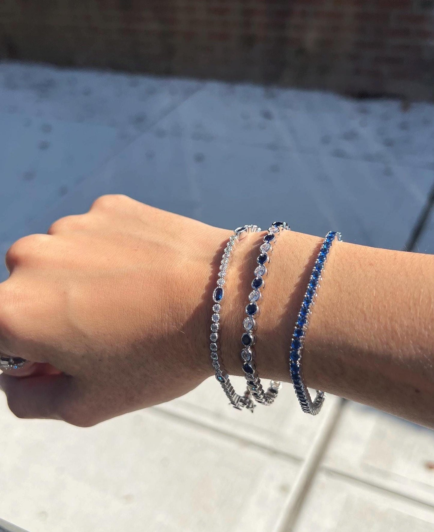 Sterling Silver Blue Cubic Zirconia Tennis Bracelet: Bezel Set Gemstone Jewelry,Bracelet for Women