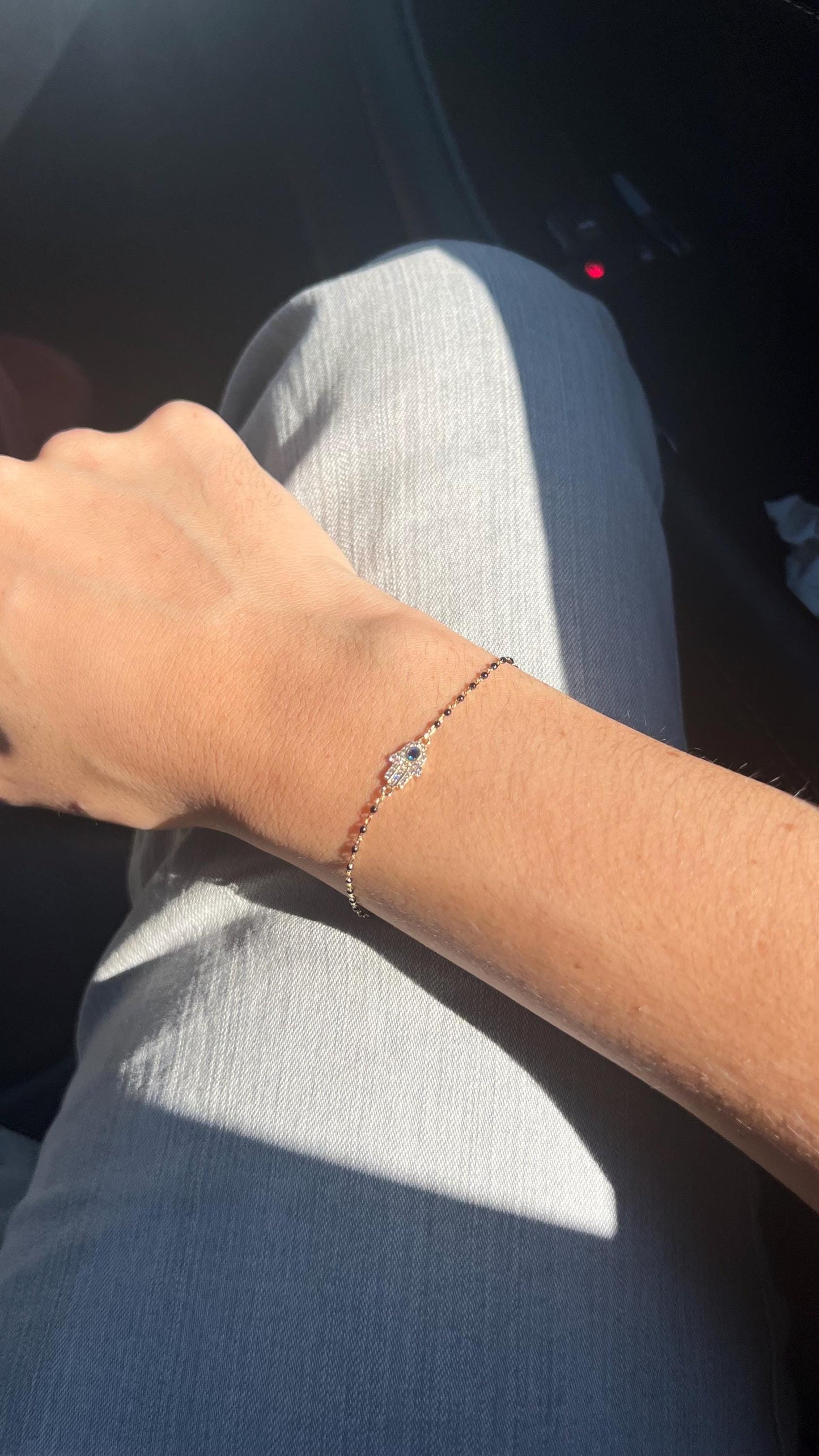 14K Gold Plated Hamsa Bracelet: Beaded Sterling Silver Protection Jewelry