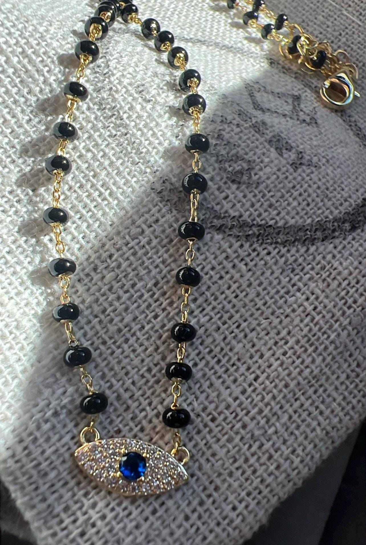 14 K Gold Plated Evil Eye Choker Necklace,Adjustable Beaded Dainty Necklace,Protection Jewelry,Layered Gold Choker for Women