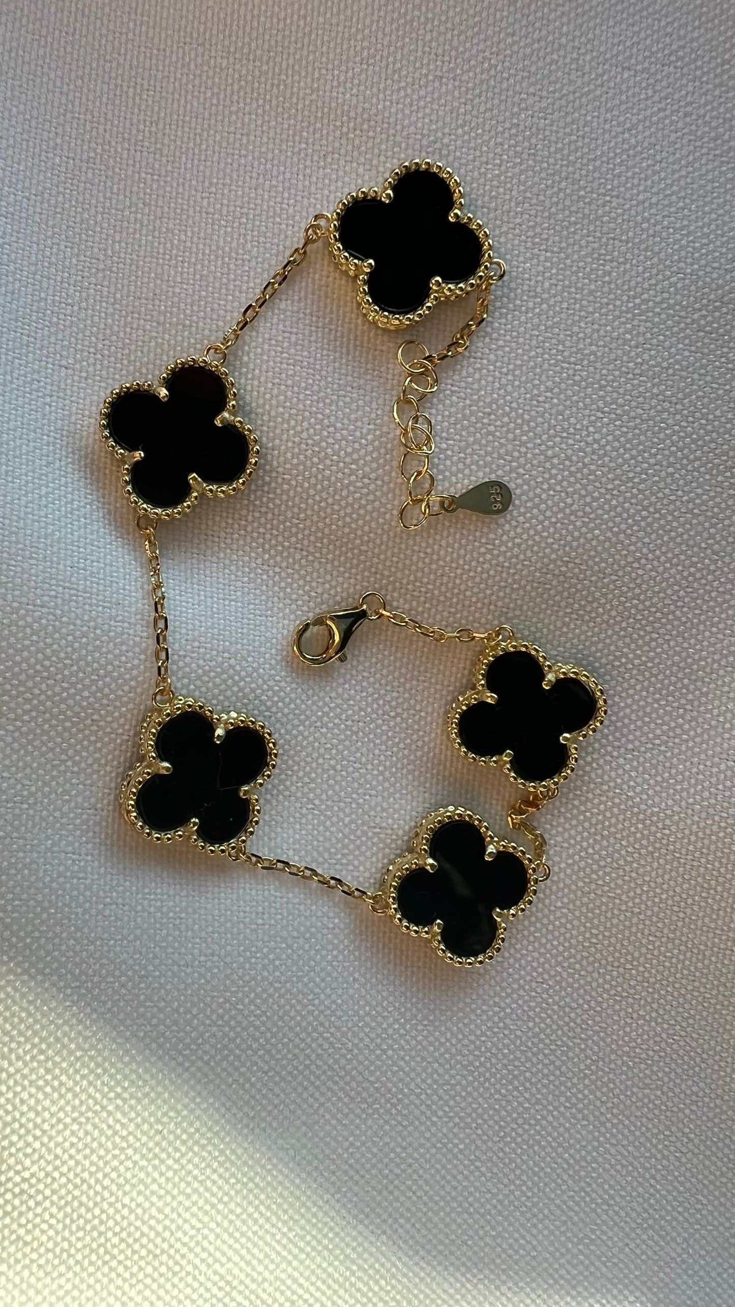 Gold Clover Bracelet,Black Onyx Clover Bracelet