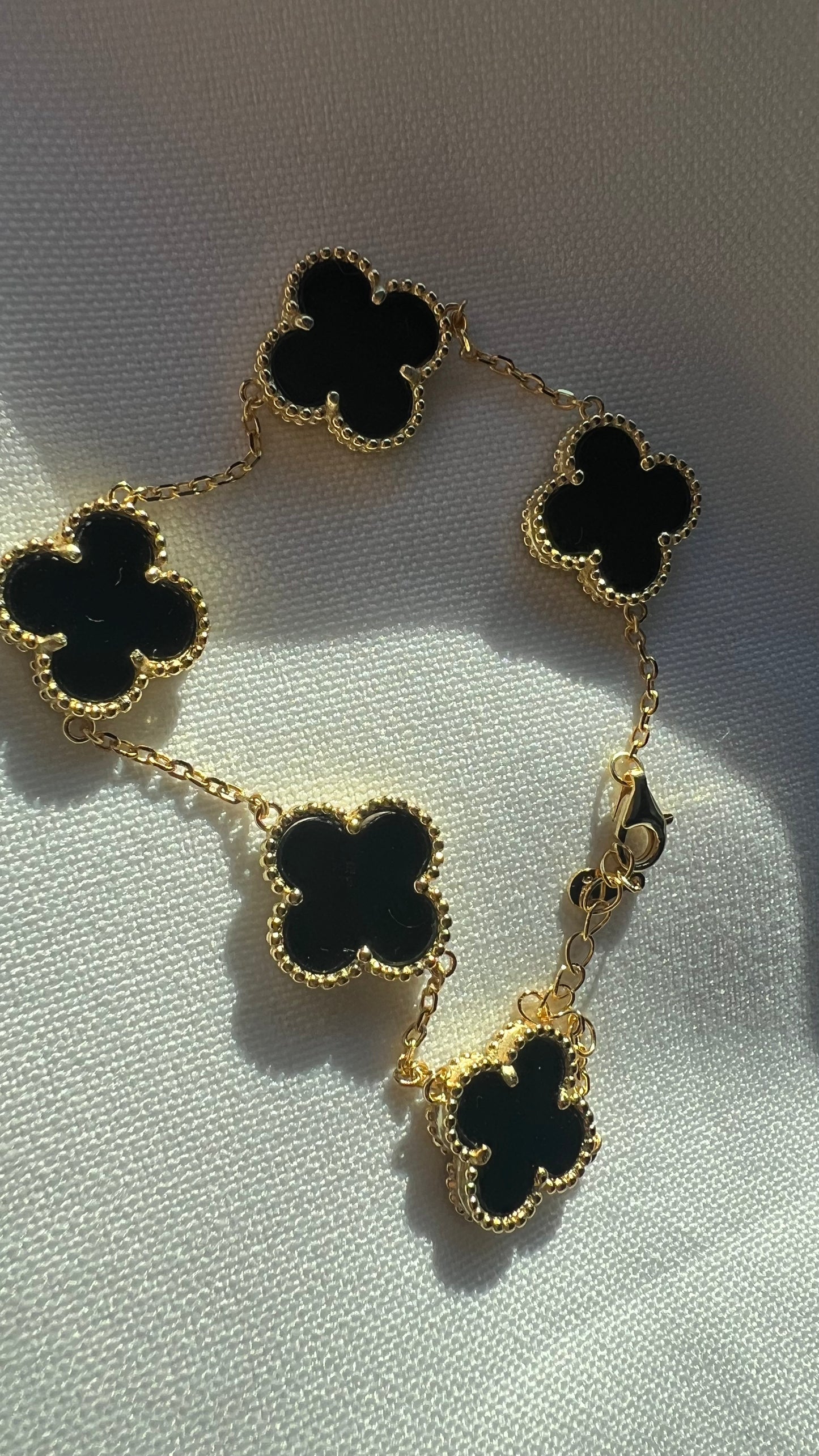 Gold Clover Bracelet,Black Onyx Clover Bracelet