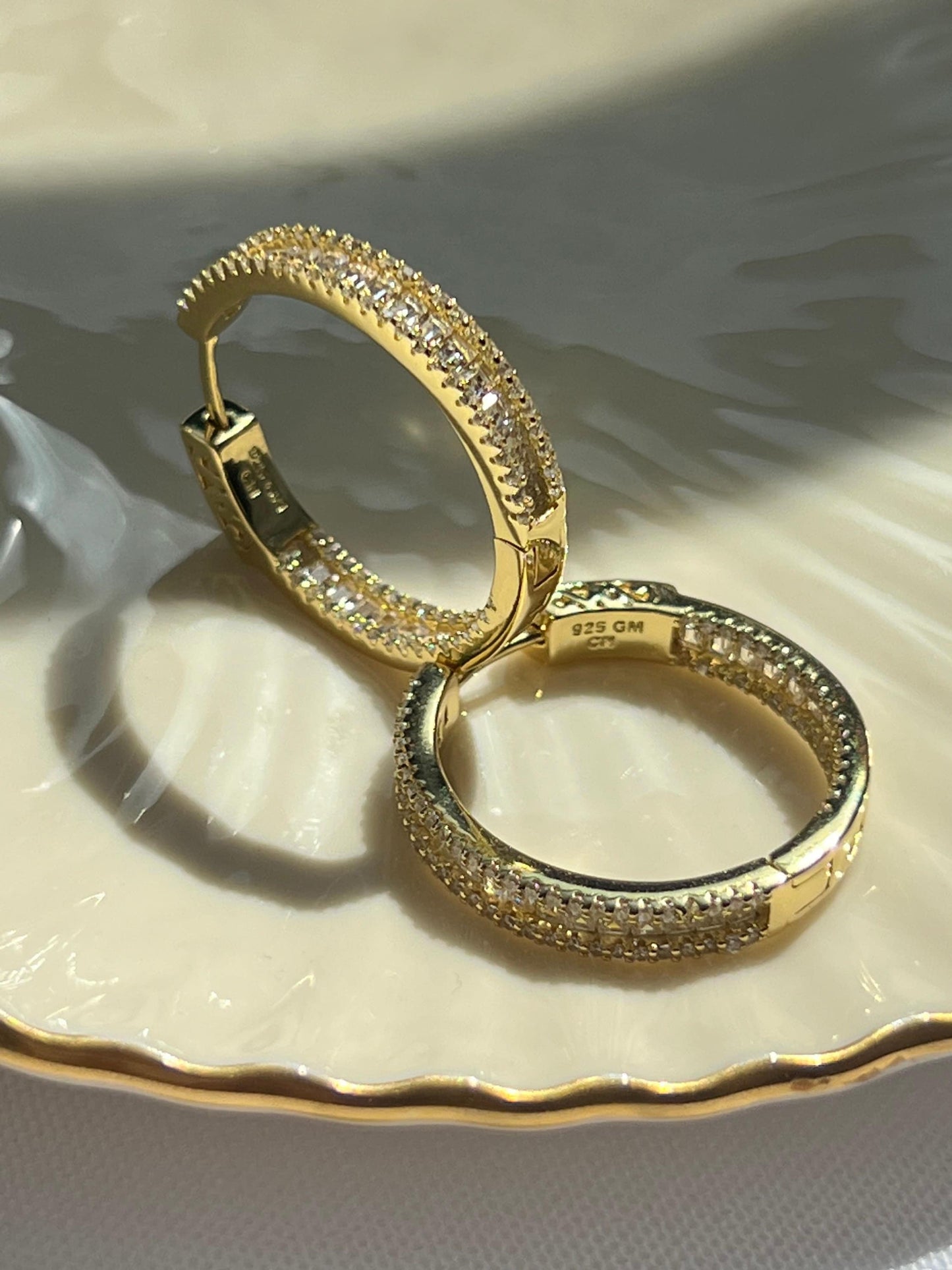 Gold Hoop Earrings: Pave Cubic Zirconia, Sterling Silver