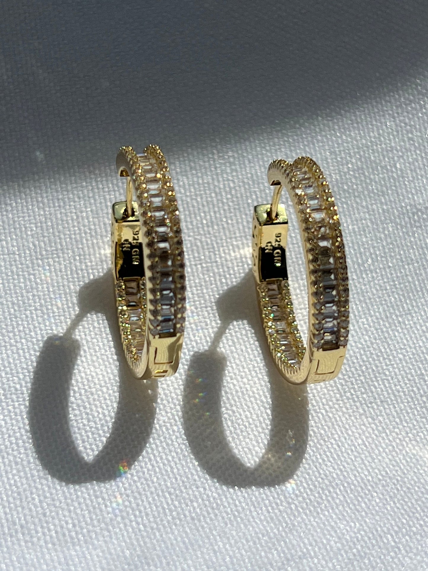 Gold Plated Hoop Earrings: Sterling Silver, Cubic Zirconia, Baguette Earrings for Women,Elegant Jewelry