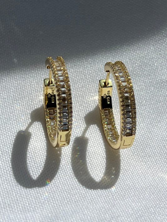 Gold Hoop Earrings: Pave Cubic Zirconia, Sterling Silver