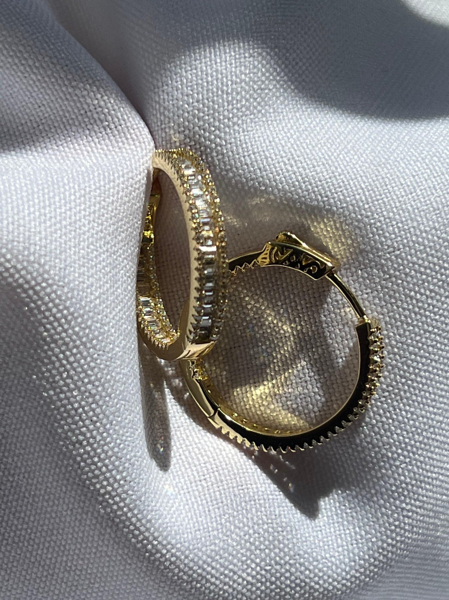 Gold Plated Hoop Earrings: Sterling Silver, Cubic Zirconia, Baguette Earrings for Women,Elegant Jewelry