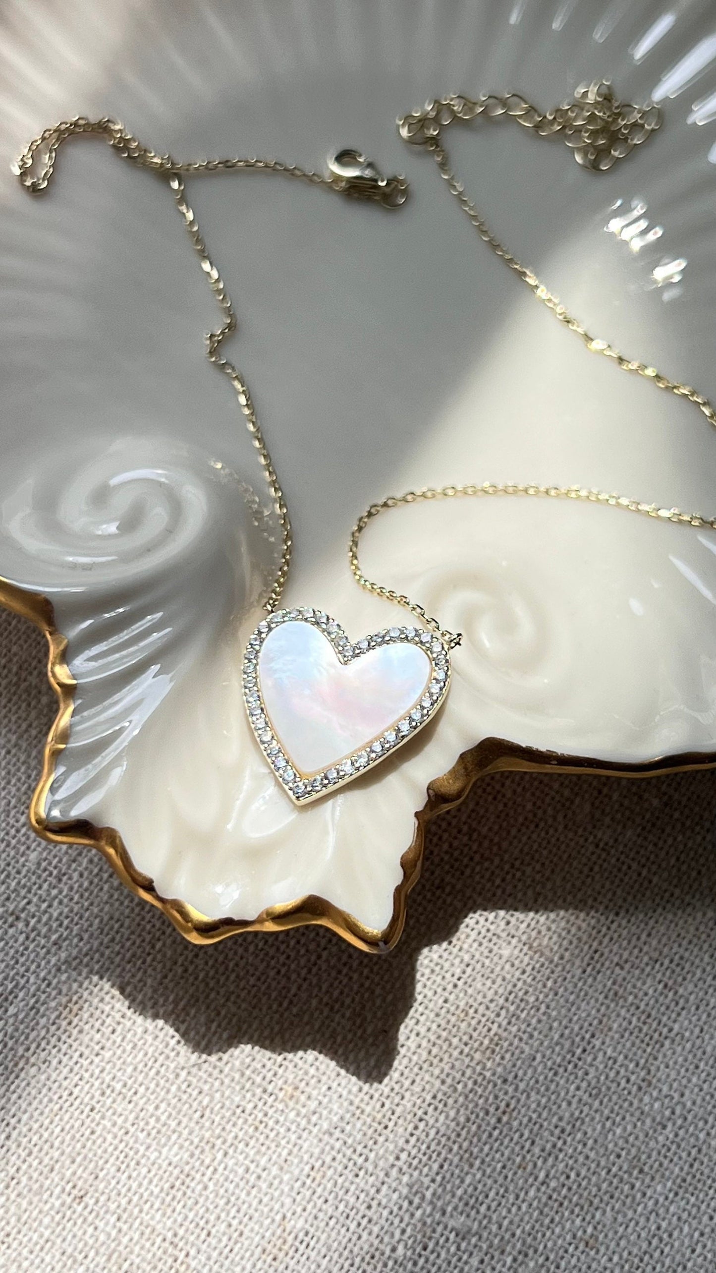 Mother of Pearl Heart Necklace: 14k Gold Plated CZ Pave Setting Necklace,Heart Shaped Necklace,Love Jewelry,Anniversary Jewelry,Gift for her