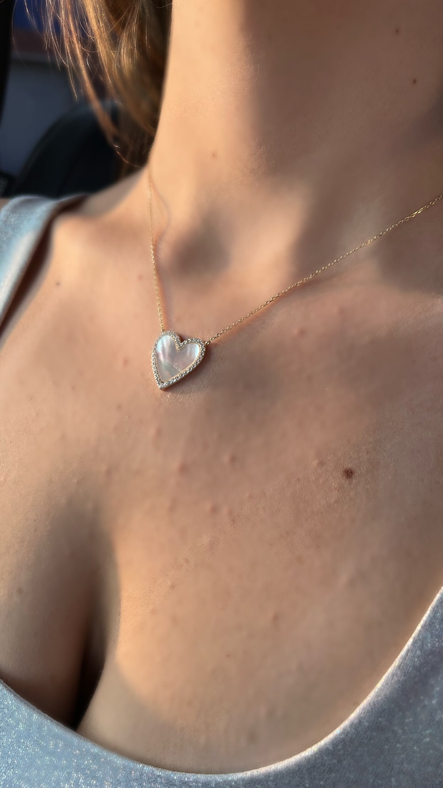 Mother of Pearl Heart Necklace: 14k Gold Plated CZ Pave Setting Necklace,Heart Shaped Necklace,Love Jewelry,Anniversary Jewelry,Gift for her
