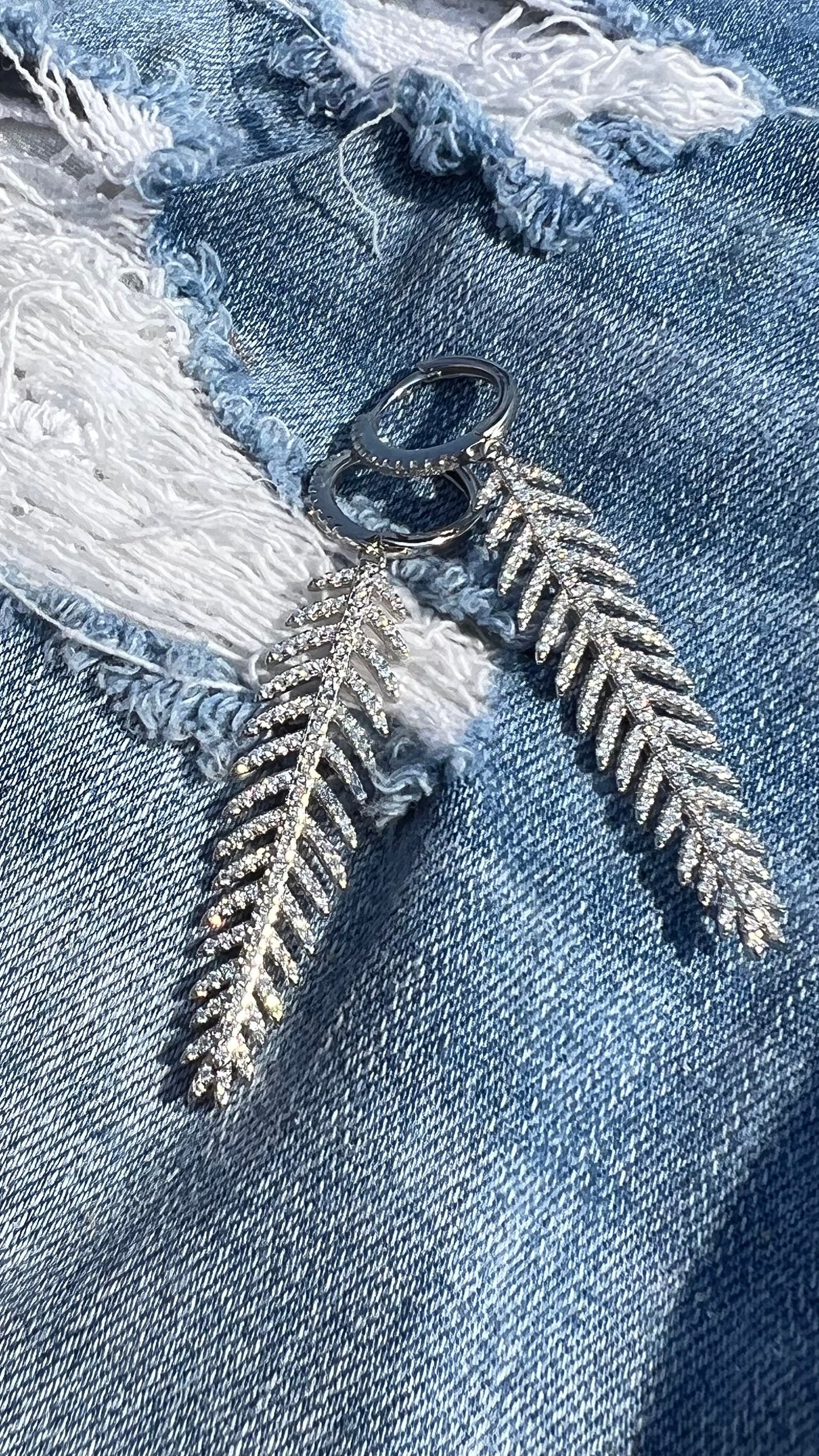 Sterling Silver Feather Dangle Earrings: Cubic Zirconia Leaf Drop Earrings