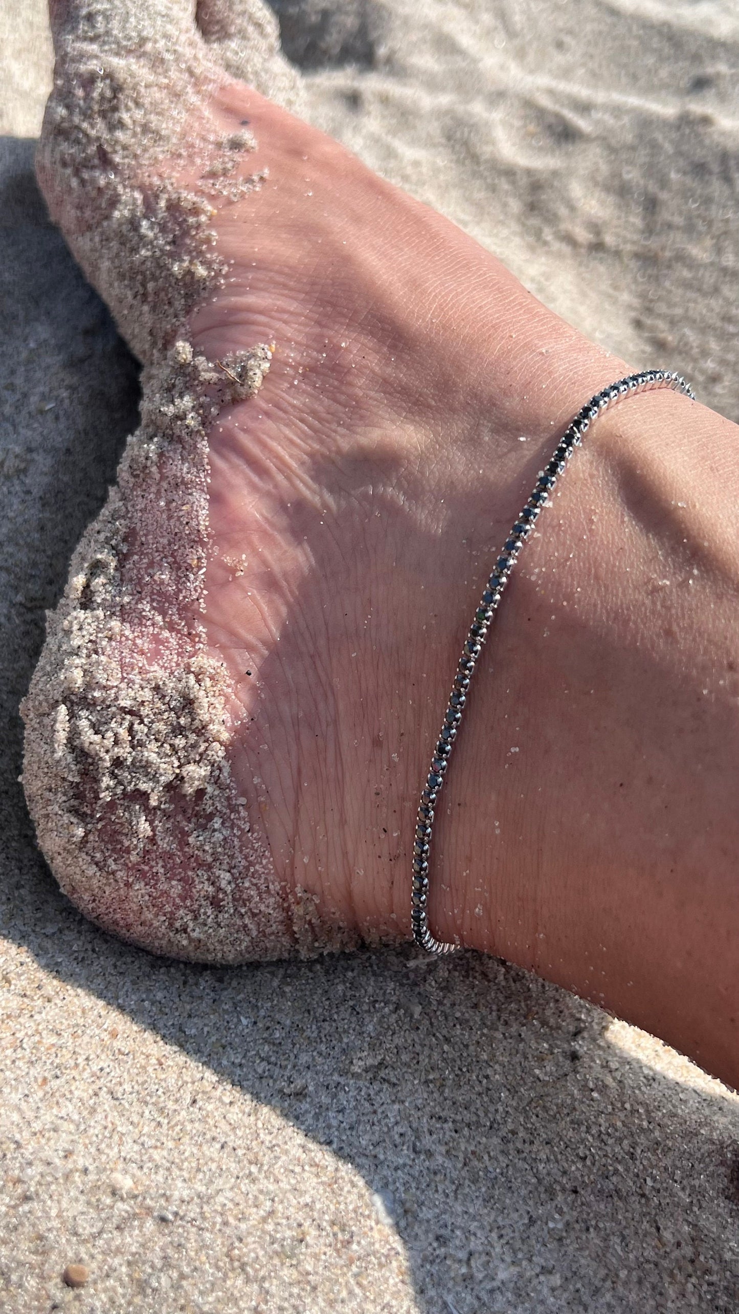 Sterling Silver Tennis Anklet: Dark Blue Cubic Zirconia Crystal Chain,Sapphire Anklet Bracelet,Silver Body Jewelry,Summer Jewelry for her