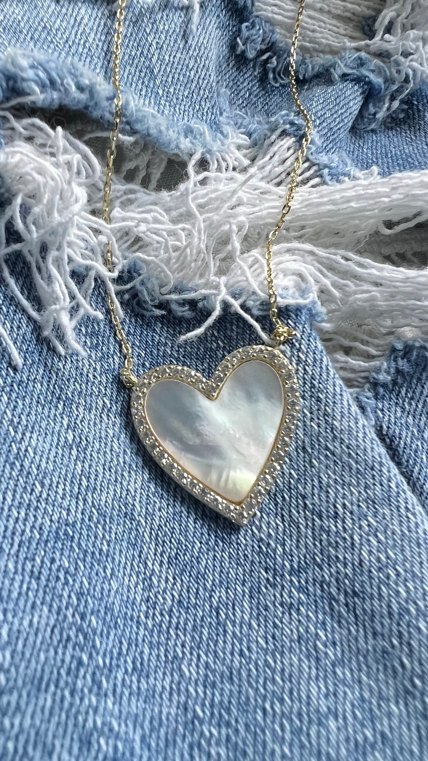 Mother of Pearl Heart Necklace: 14k Gold Plated CZ Pave Setting Necklace,Heart Shaped Necklace,Love Jewelry,Anniversary Jewelry,Gift for her