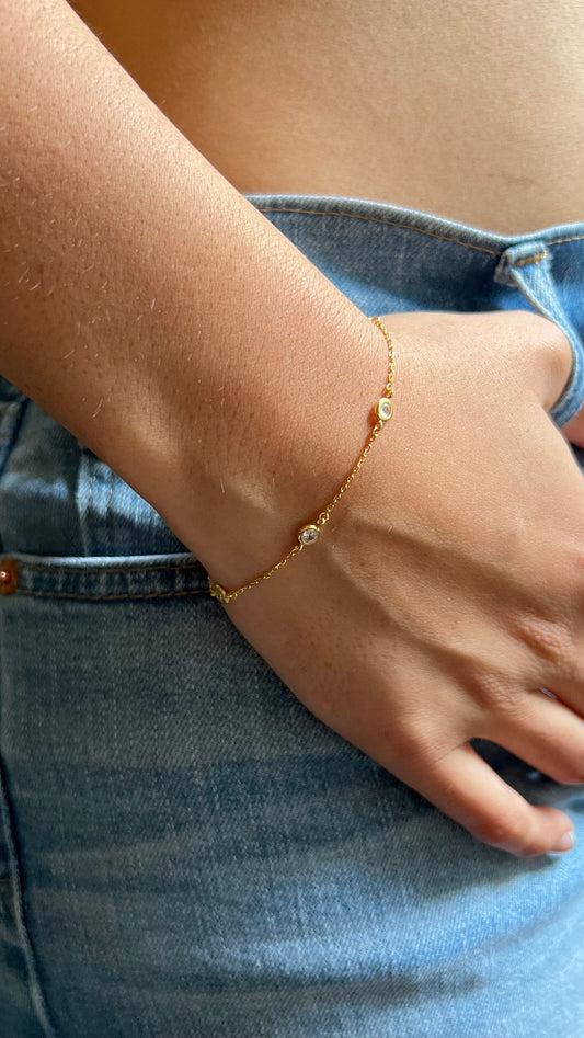 Diamond Station Bracelet ,diamond by yard bracelet,gemstone bracelet,gold dainty bracelet,stackable bracelet