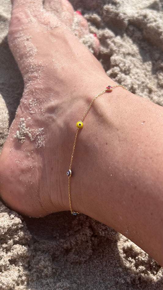 Evil eye anklet, evil eye ankle bracelet,dainty anklet , boho anklet, gold evil eye ankle bracelet, trendy glass ankle bracelet,gift for her