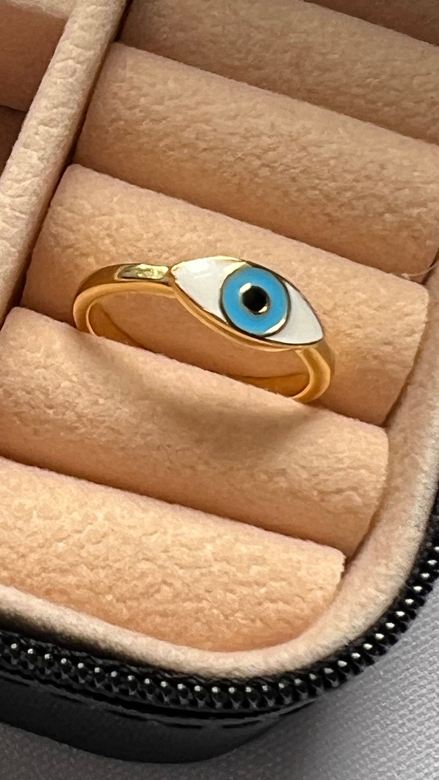 Gold Plated Evil Eye Ring: Sterling Silver Enamel Protection Ring,Good Luck Jewelry