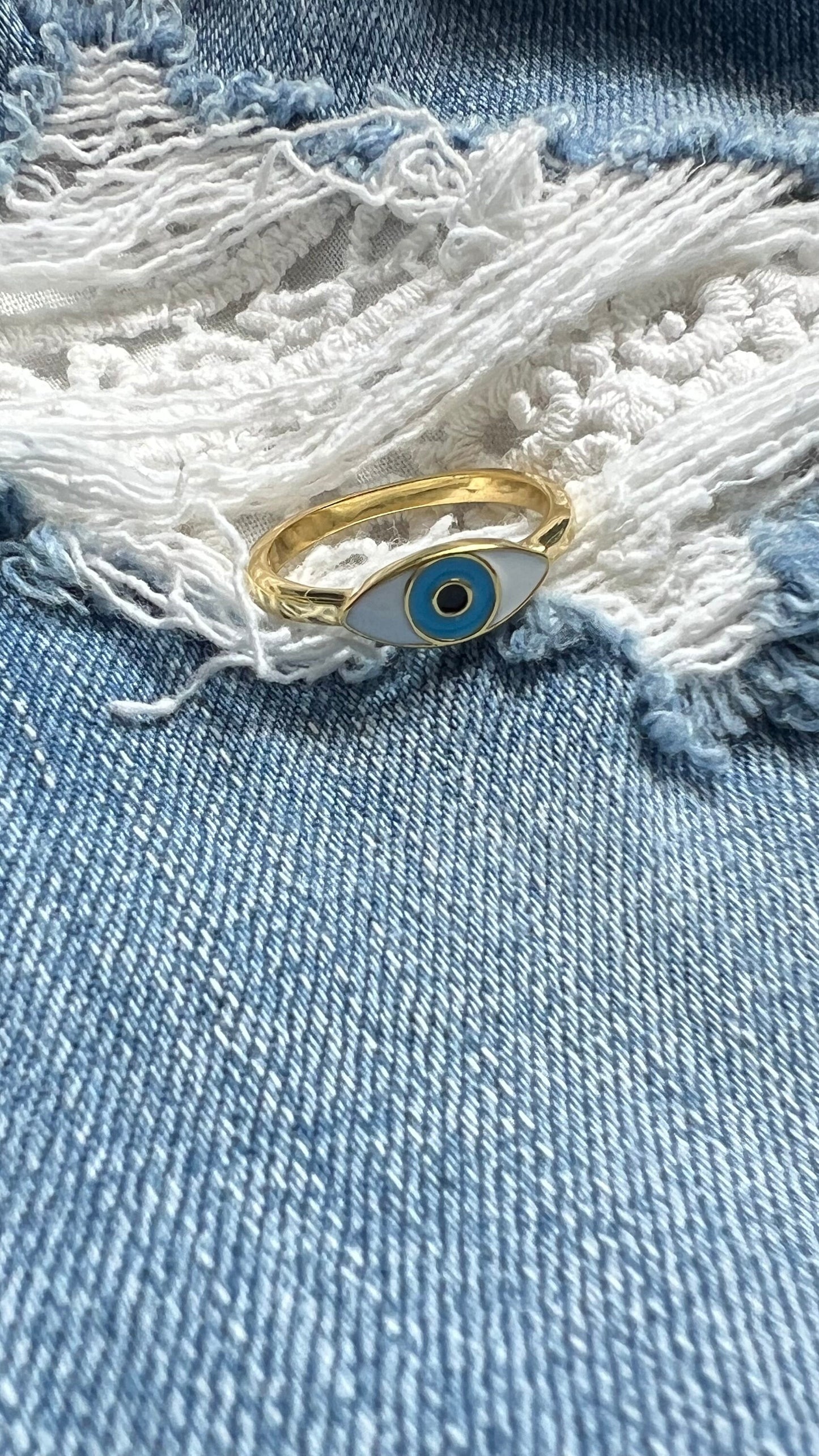 Gold Plated Evil Eye Ring: Sterling Silver Enamel Protection Ring,Good Luck Jewelry