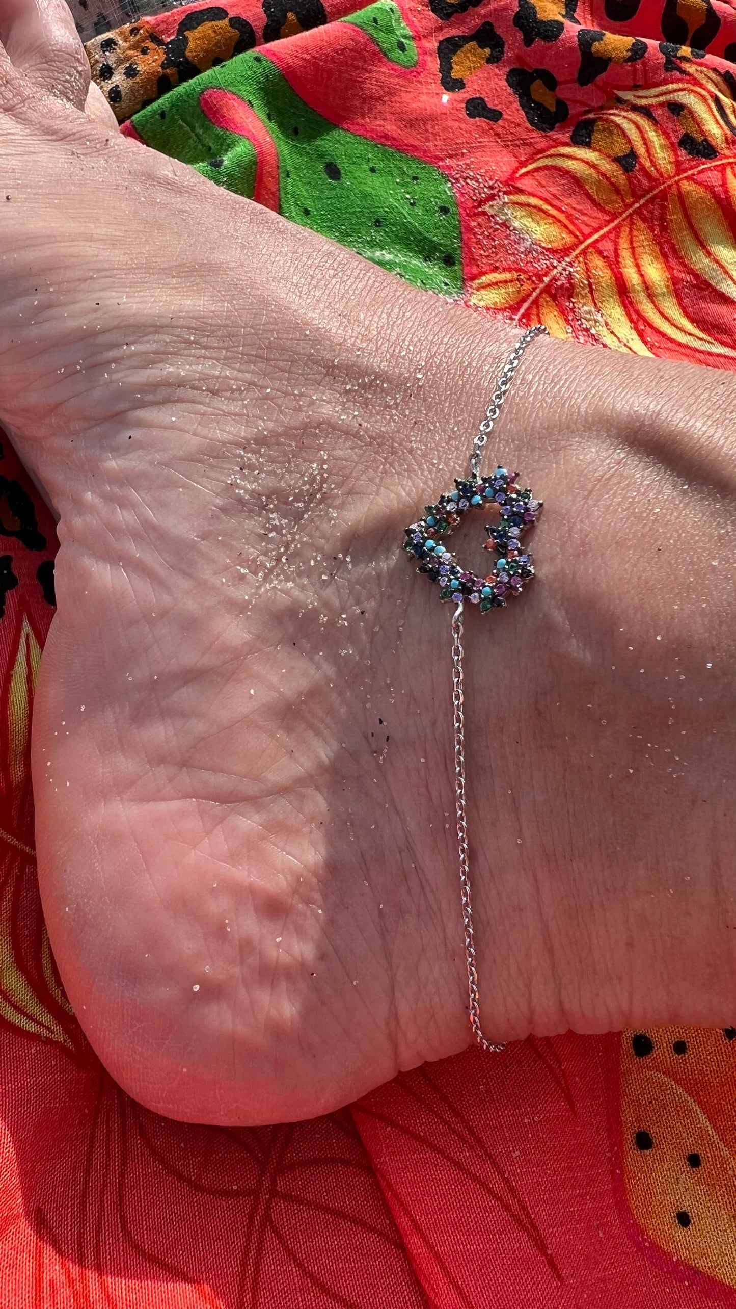 Heart anklet,silver anklet, 925 Sterling Silver anklet,silver heart anklet, multicolor anklet bracelet, summer jewelry