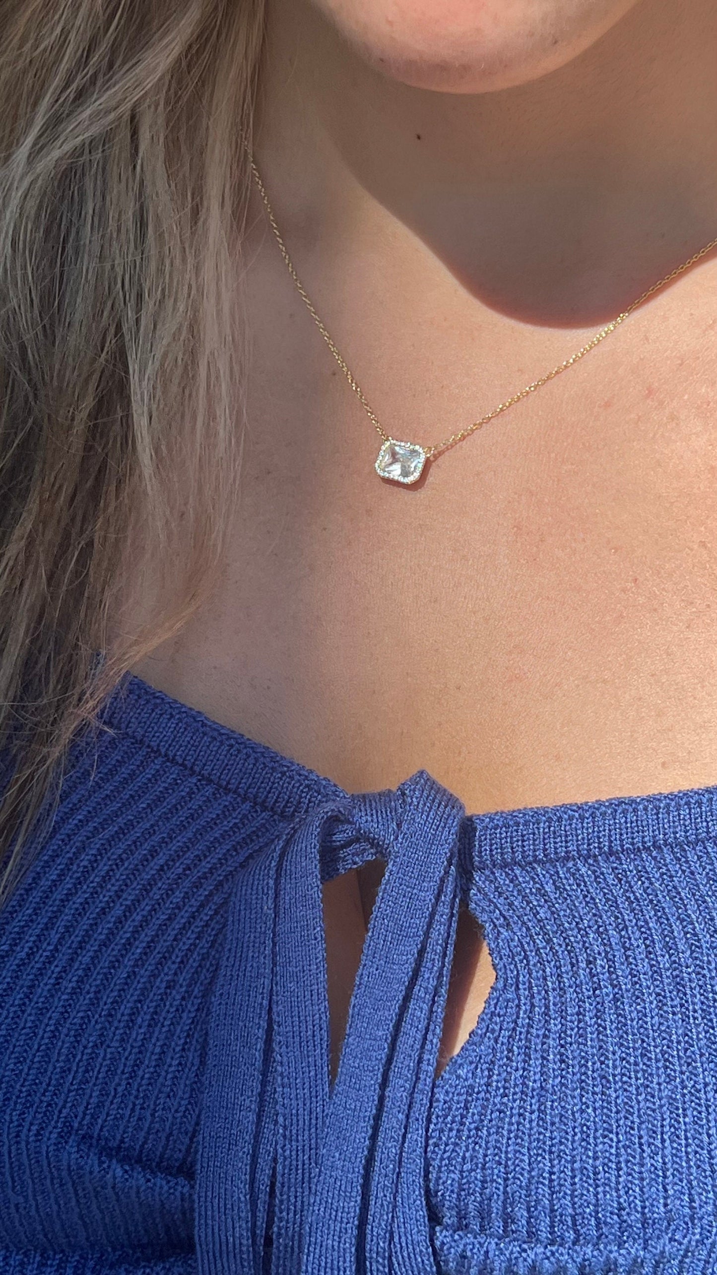 Square CZ Solitaire Necklace: 14KT Gold Plated Sterling Silver