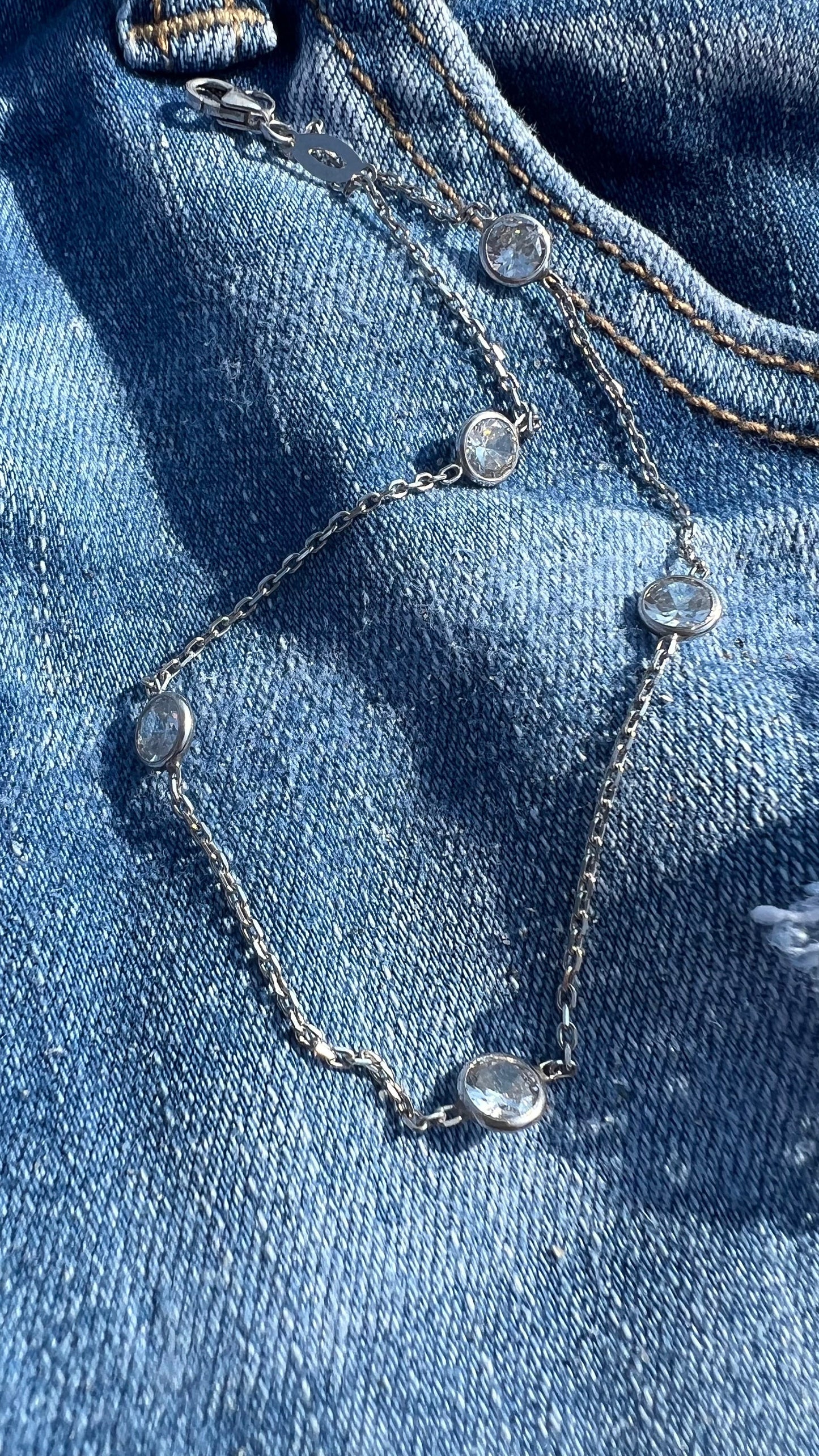 Sterling Silver Cubic Zirconia Anklet: Diamond by the Yard, 10 Inch