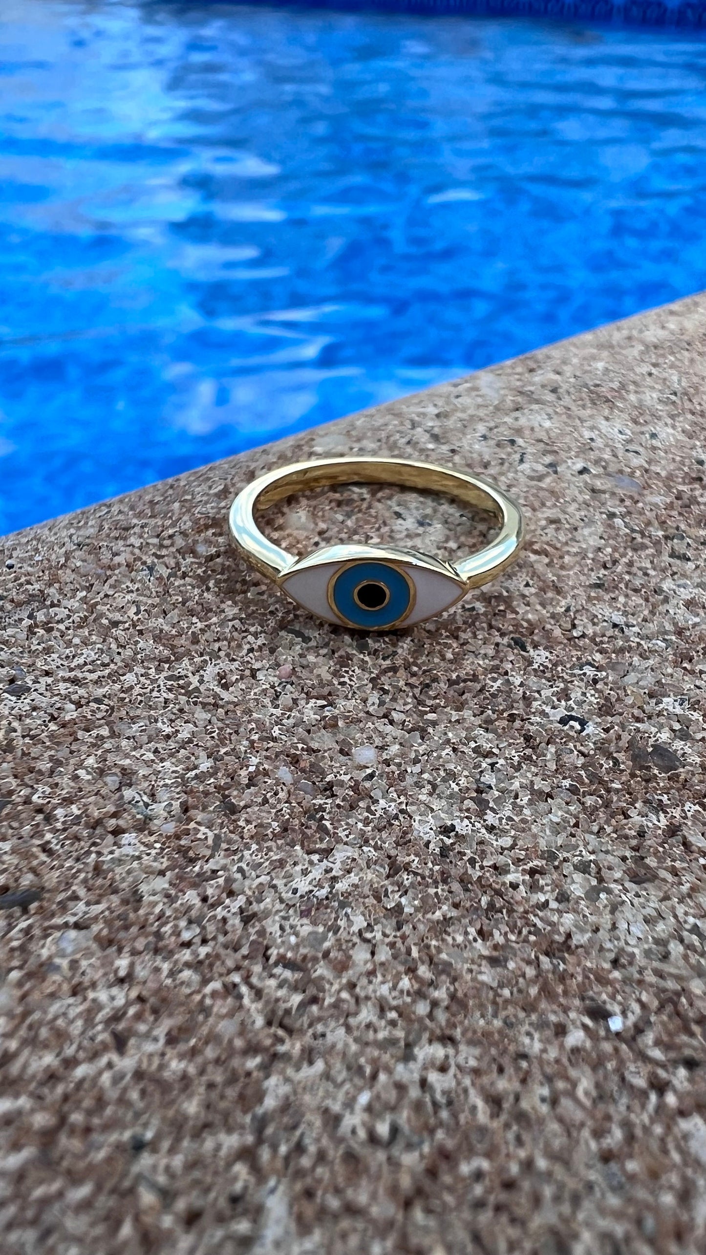 Gold Plated Evil Eye Ring: Sterling Silver Enamel Protection Ring,Good Luck Jewelry