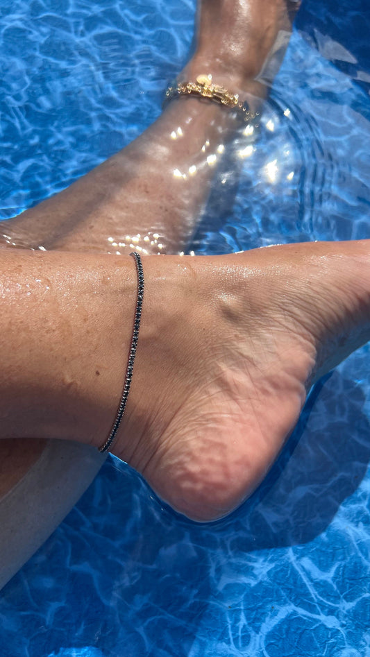 Sterling Silver Tennis Anklet: Dark Blue Cubic Zirconia Crystal Chain,Sapphire Anklet Bracelet,Silver Body Jewelry,Summer Jewelry for her