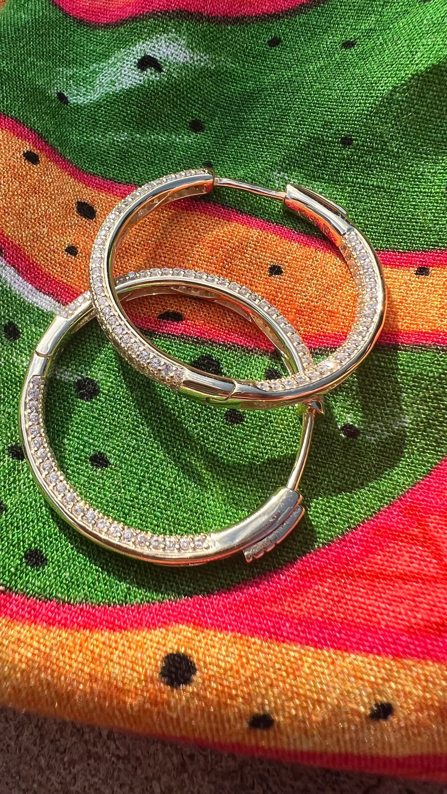 Gold Plated CZ Hoop Earrings: Sterling Silver, 1 Inch