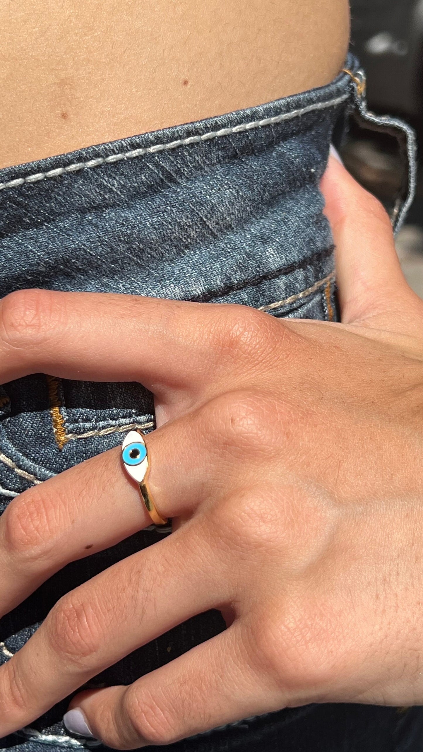 Gold Plated Evil Eye Ring: Sterling Silver Enamel Protection Ring,Good Luck Jewelry