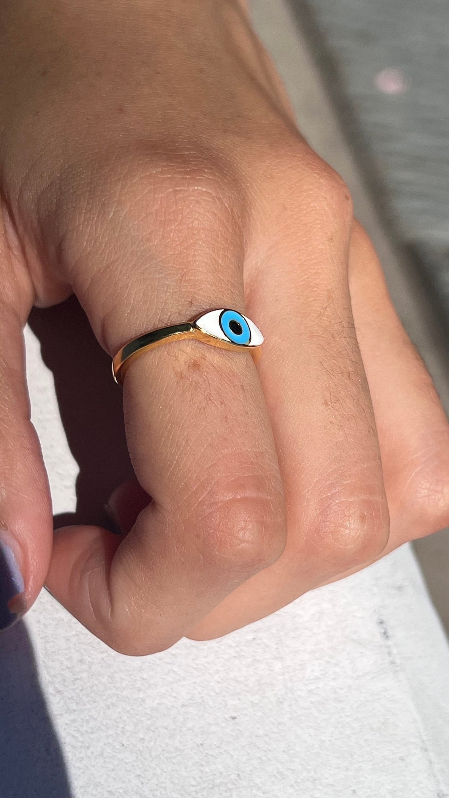 Gold Plated Evil Eye Ring: Sterling Silver Enamel Protection Ring,Good Luck Jewelry