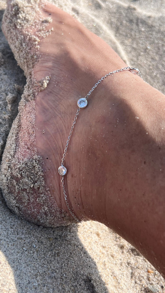 Sterling Silver Cubic Zirconia Anklet: Diamond by the Yard, 10 Inch
