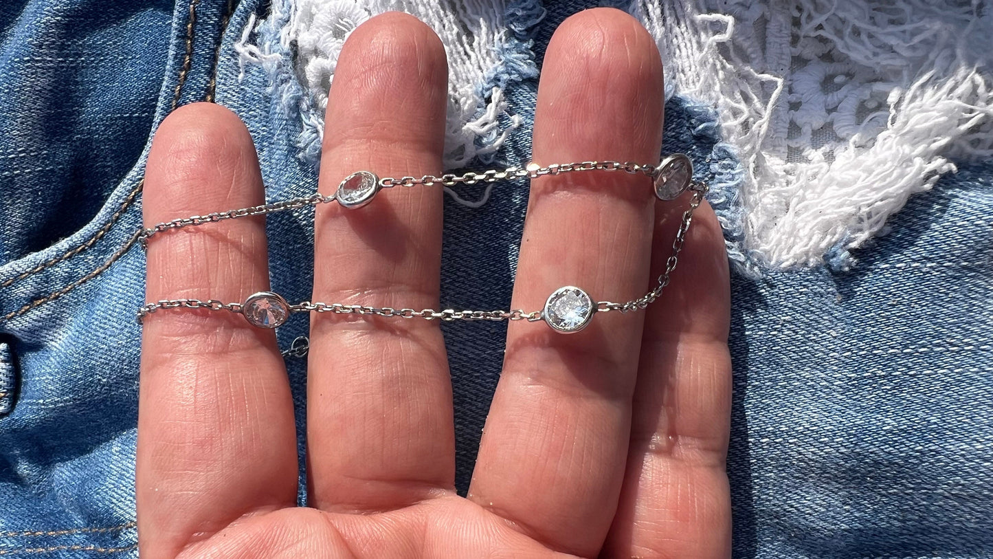 Sterling Silver Cubic Zirconia Anklet: Diamond by the Yard, 10 Inch