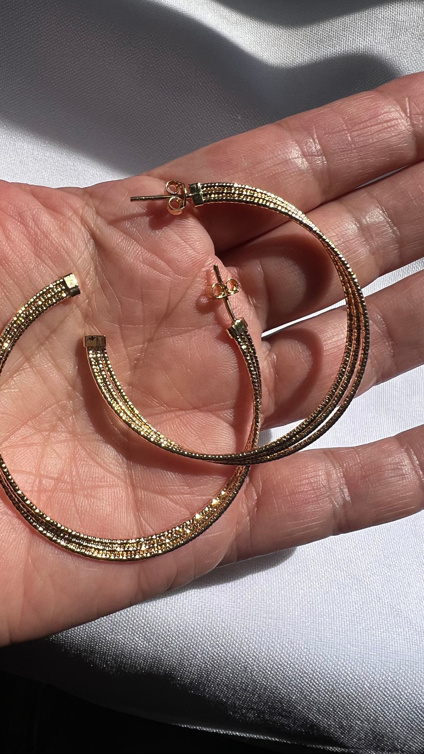 18kt Gold Filled Hoop Earrings: Diamond Cut, 5cm